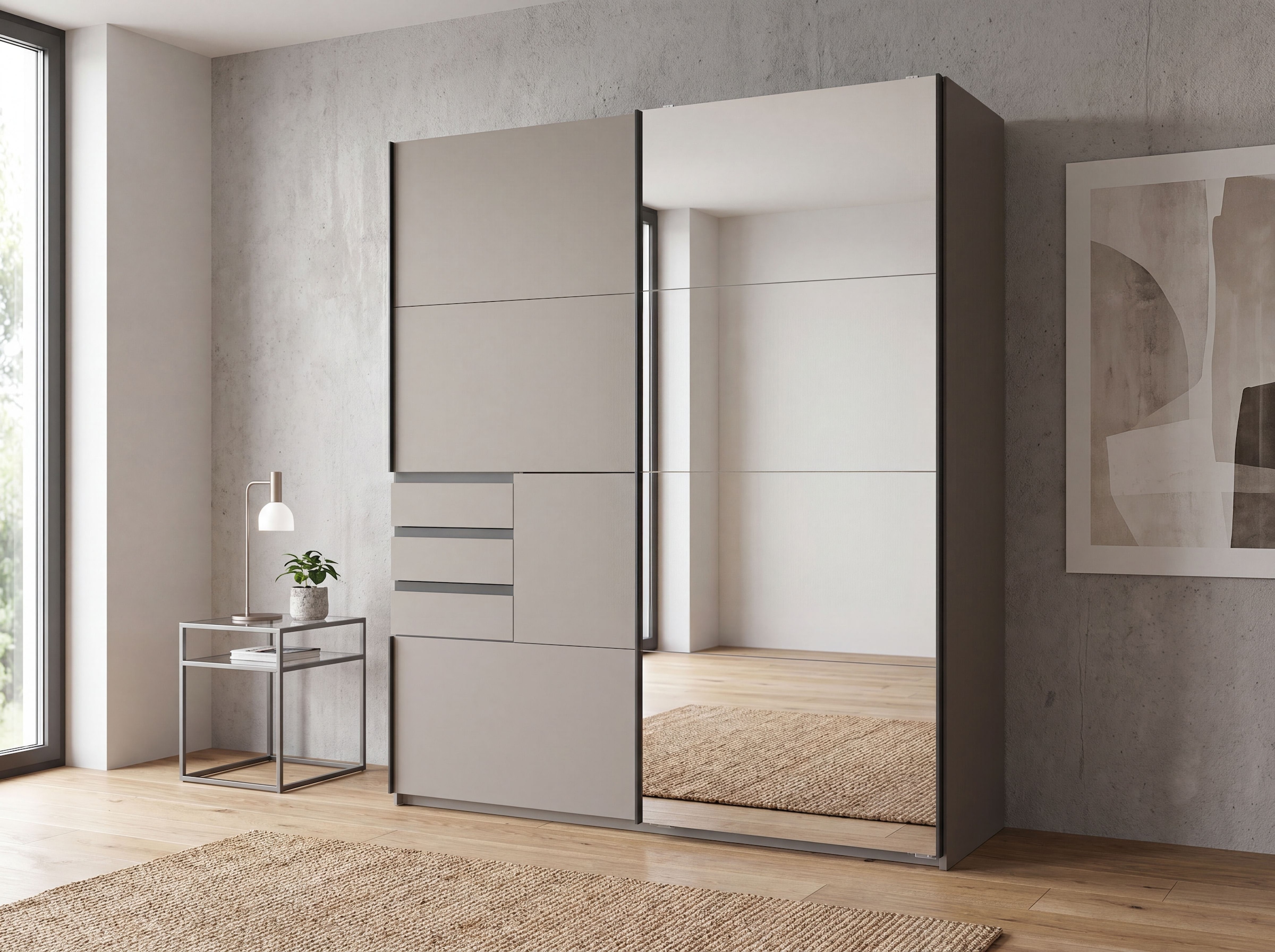 Wimex Schwebetürenschrank »SAIGON in den Breiten 180cm & 225cm, Farbe: Saharagrau« inkl. Spiegel