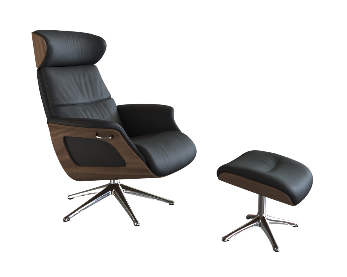 FLEXLUX Relaxsessel »Rücken u. Kopfverstellung, ergonomisch, Airchannels, klasse Komfort«, Rücken- & Kopfteilverstellung, Drehbar, Armlehne Walnuss, Fuß Alu