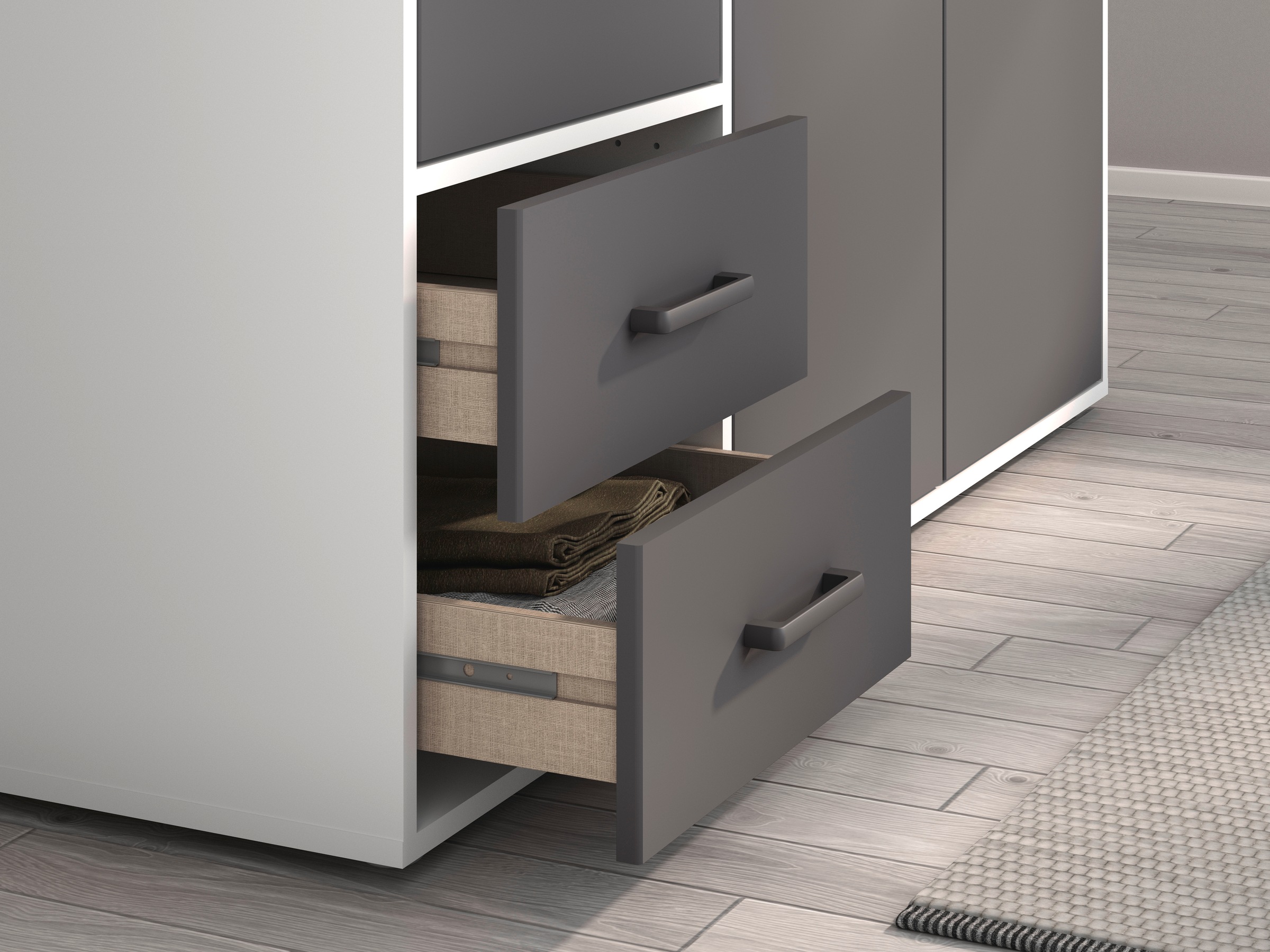 rauch Drehtürenschrank »Kleiderschrank Schrank Garderobe Wäscheschrank VOYAGER« in 3 verschiedenen Ausstattungen BASIC/CLASSIC/PREMIUM,  mit modernen Griffen in Graumetallic, inkl. Schubkästen und Spiegel