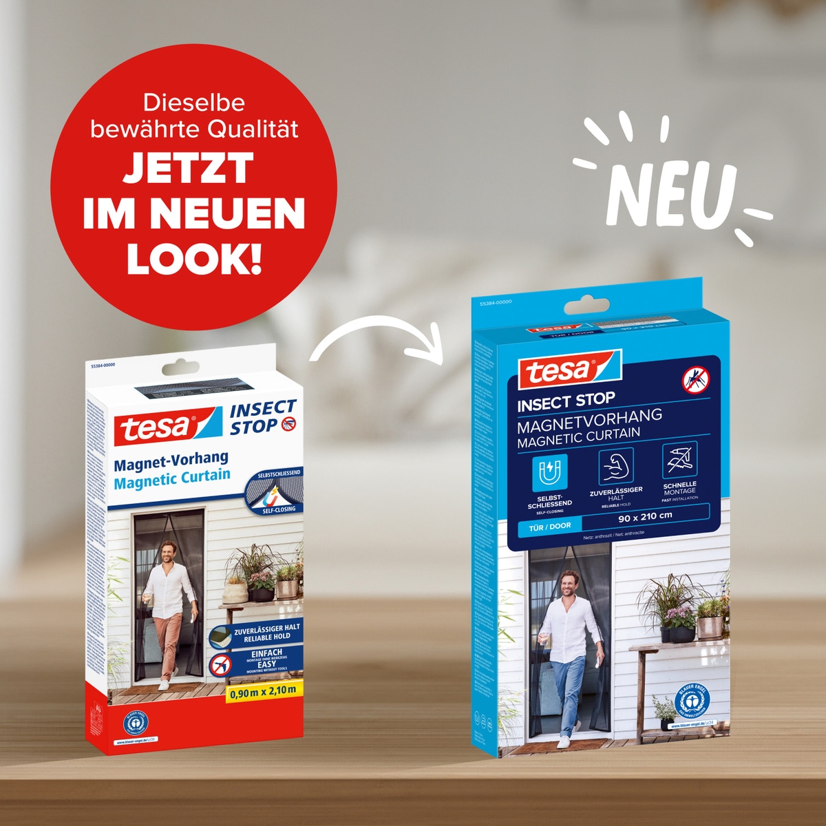 tesa Insektenschutz-Vorhang »Magnetvorhang - selbstschließend - Insektenschutzvorhang« Packung, Magnetvorhang, selbstklebendes Klettband, 1 Stk. tlg. INSECT STOP zur einfachen Montage ohne Bohren - 2,1 m x 0,9 m