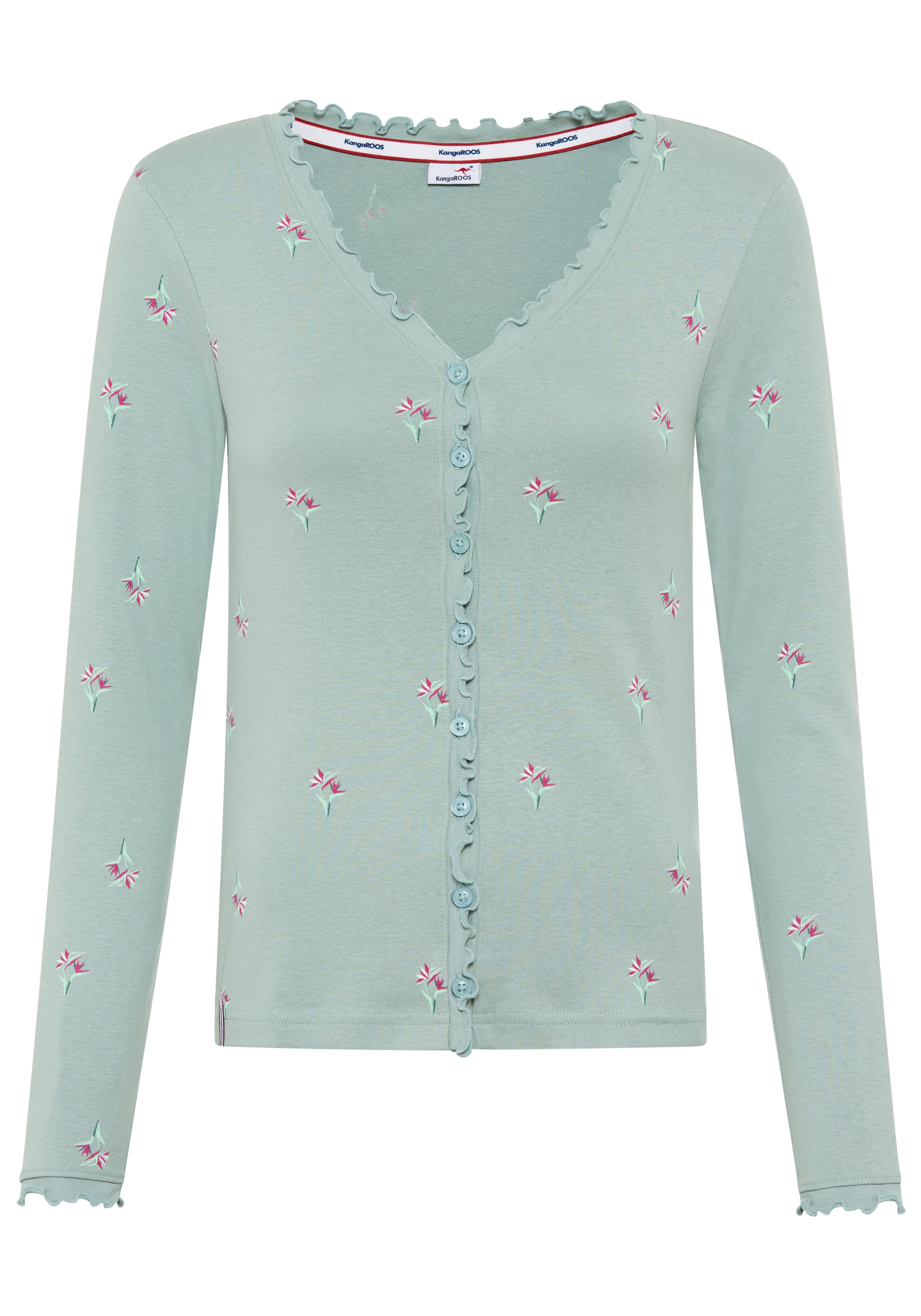 KangaROOS Langarmshirt mit Blumendruck und Knopfleiste
