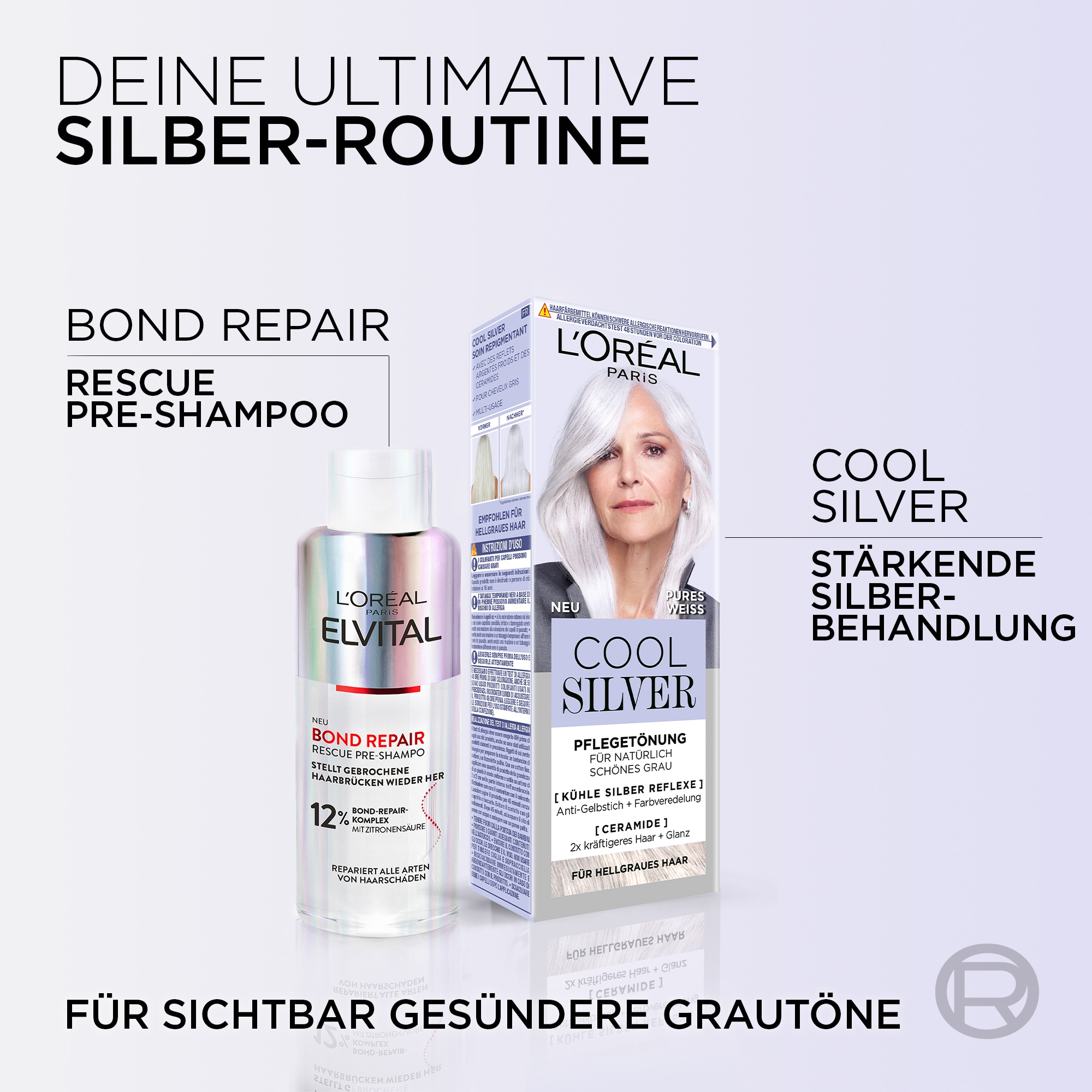 L'ORÉAL PARIS Coloration »L'Oréal Paris Cool Silver Pflegetönung«, Natürlich wirkender Silberglanz für graues Haar, mit Anti-Gelbstich.