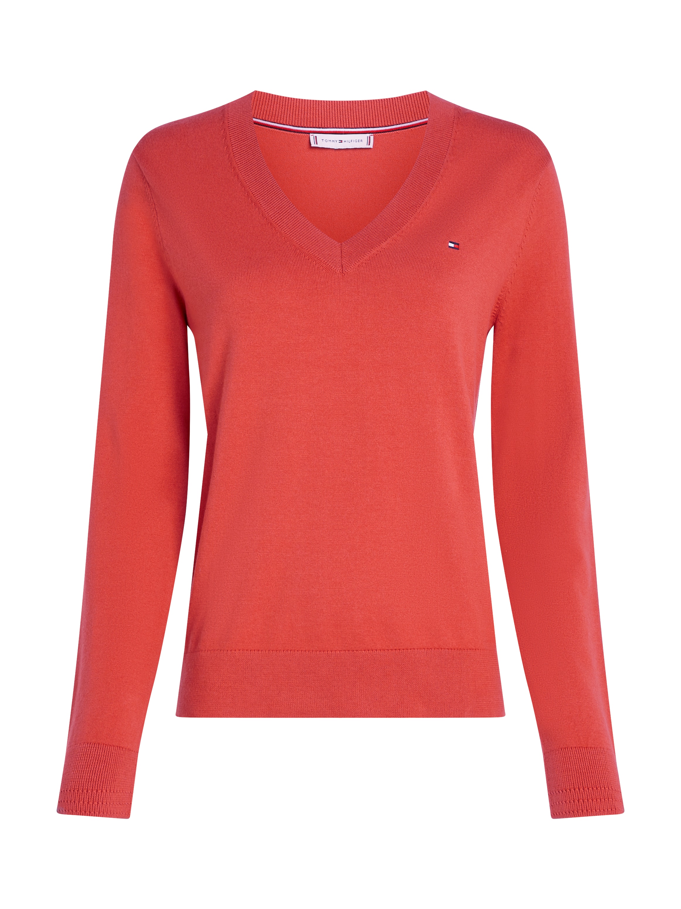 Tommy Hilfiger V-Ausschnitt-Pullover »CO JERSEY STITCH V-NK SWEATER mit V-Ausschnitt und Ripp«, unifarben, casual, regular fit, Baumwollmix, V-Ausschnitt