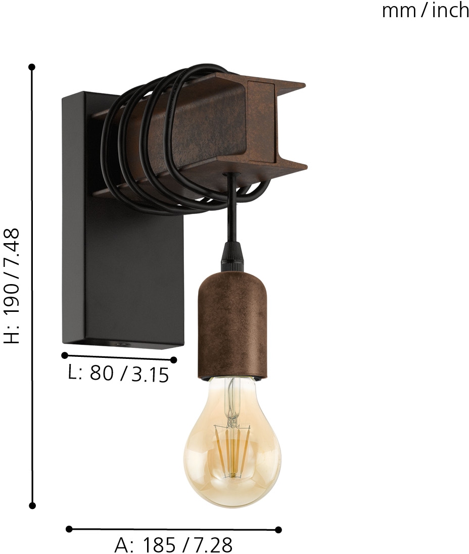 EGLO Wandleuchte »TOWNSHEND 4«, 1 flammig, Leuchtmittel E27 | ohne Leuchtmittel, Vintage Wandleuchte im Industrial Design, Retro Lampe, Fassung: E27