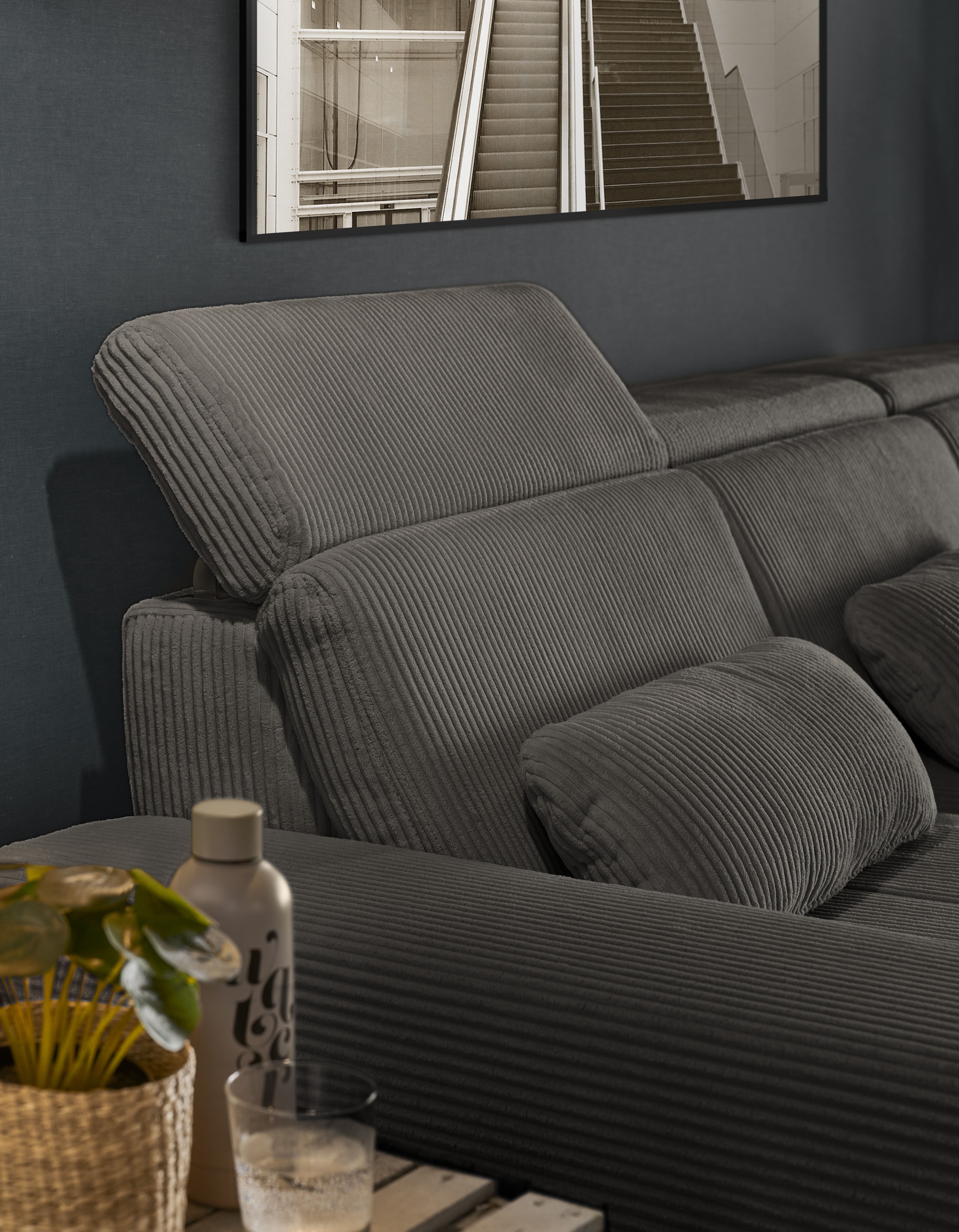 set one by Musterring Ecksofa »SO 3400, Cord, Sitzhöhe 47cm oder 49cm, inkl. Sitztiefenverstellung«, mit Canape und verschiedenen Funktionen, Kaltschaum, B307 x T195 cm