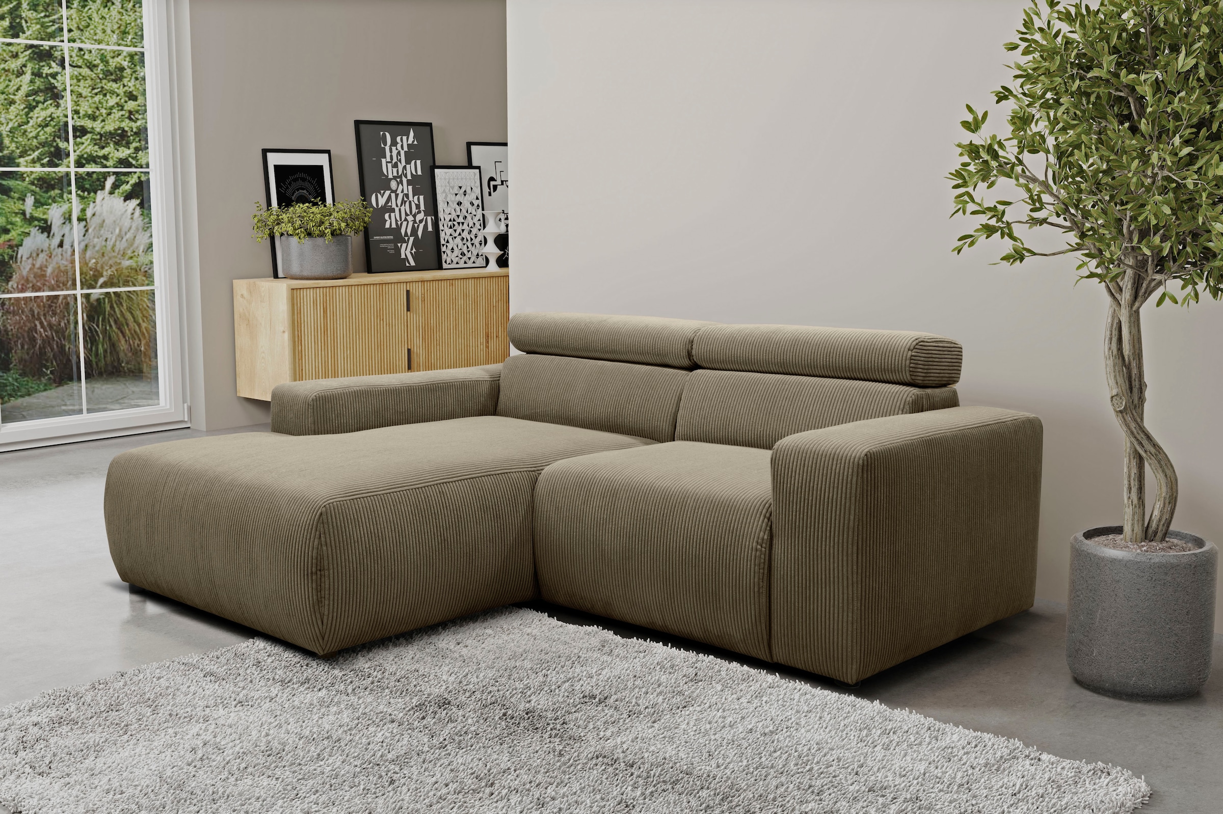 DOMO collection Ecksofa »Brandon kleine Ausführung B/T/H: 214/100/80 cm«, Mit Kopfteilverstellung, auch in Leder und Cord, L-Form