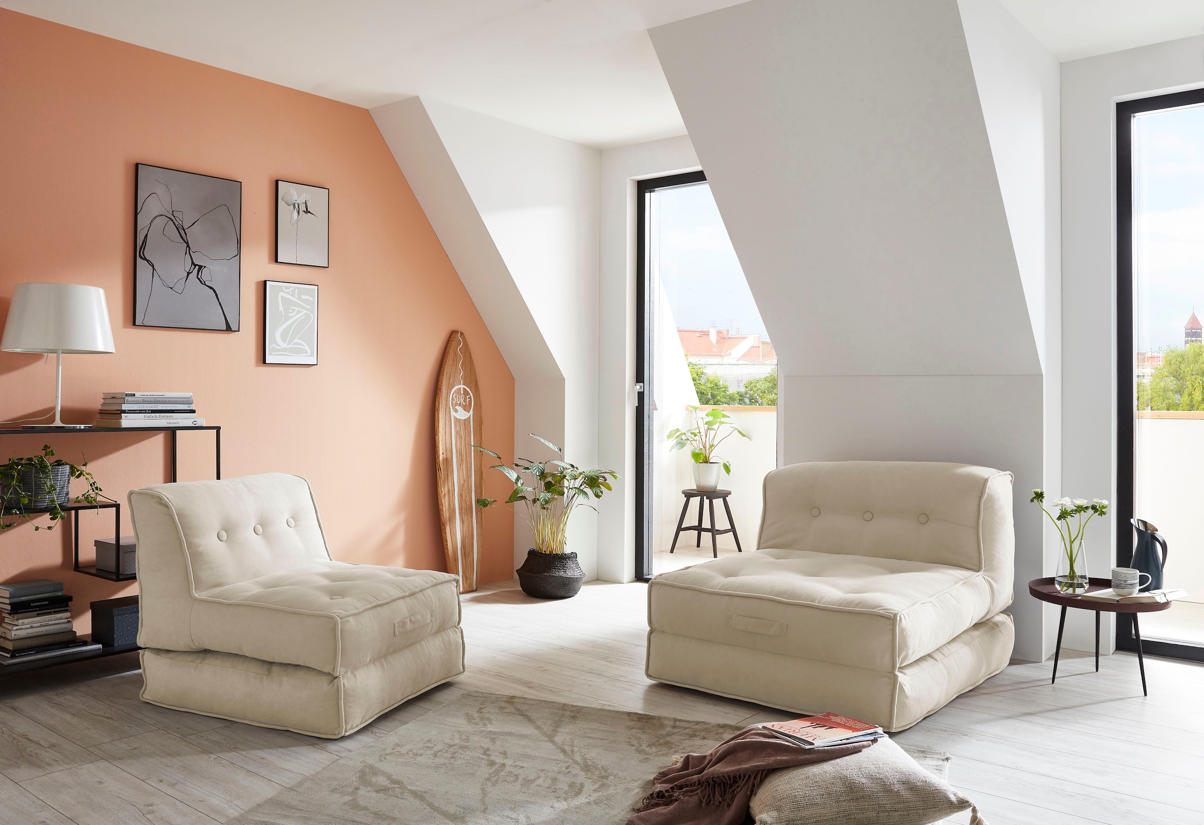 INOSIGN Sessel »Pia«, Loungesessel in 2 Größen, mit Schlaffunktion und Pouf-Funktion.