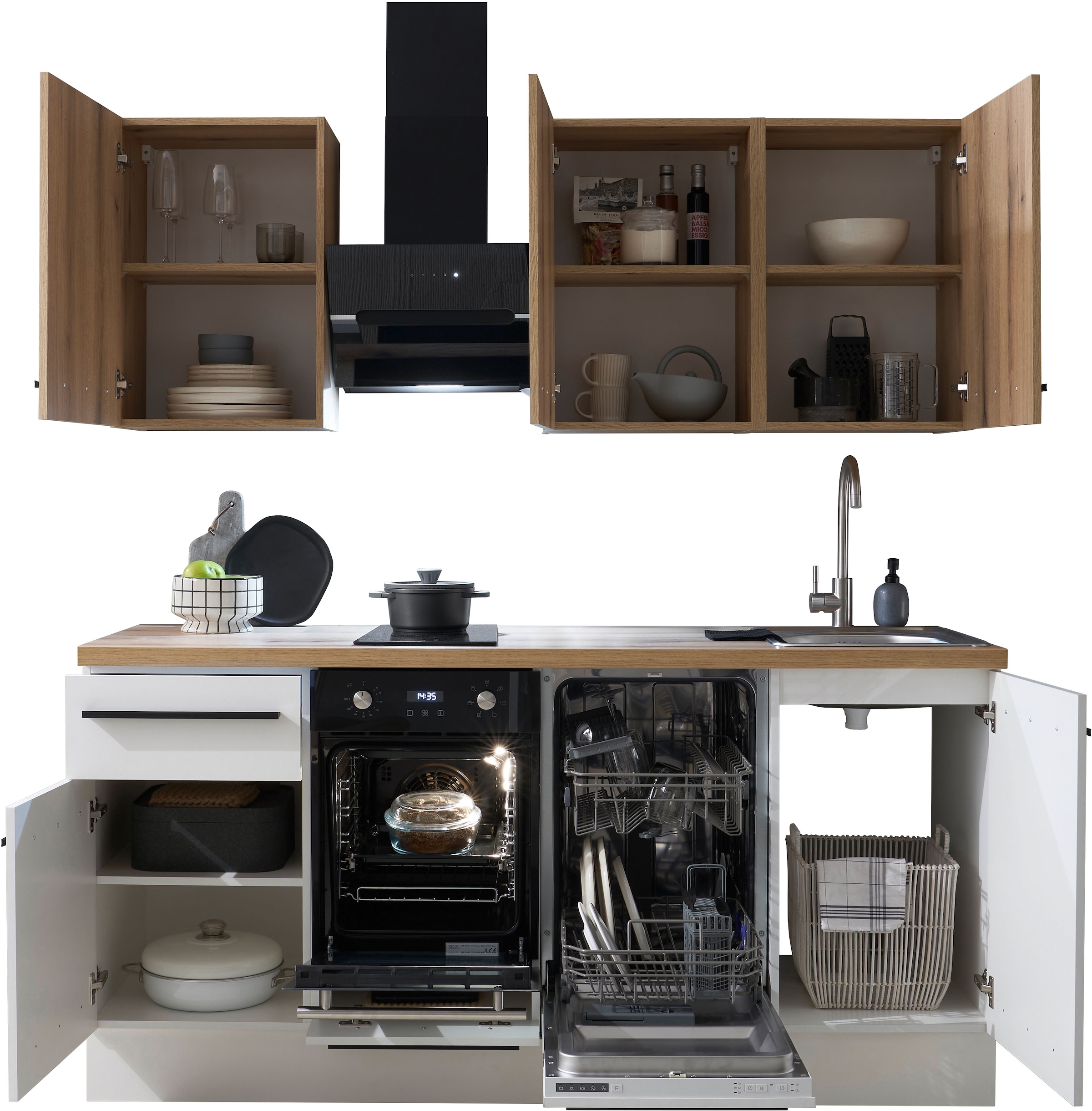 BASIC by Balculina Pantryküche »Torcello BxHxT 180x210x60 cm« Breite 180cm, wahlweise mit E-Geräten, Softclose-Funktion