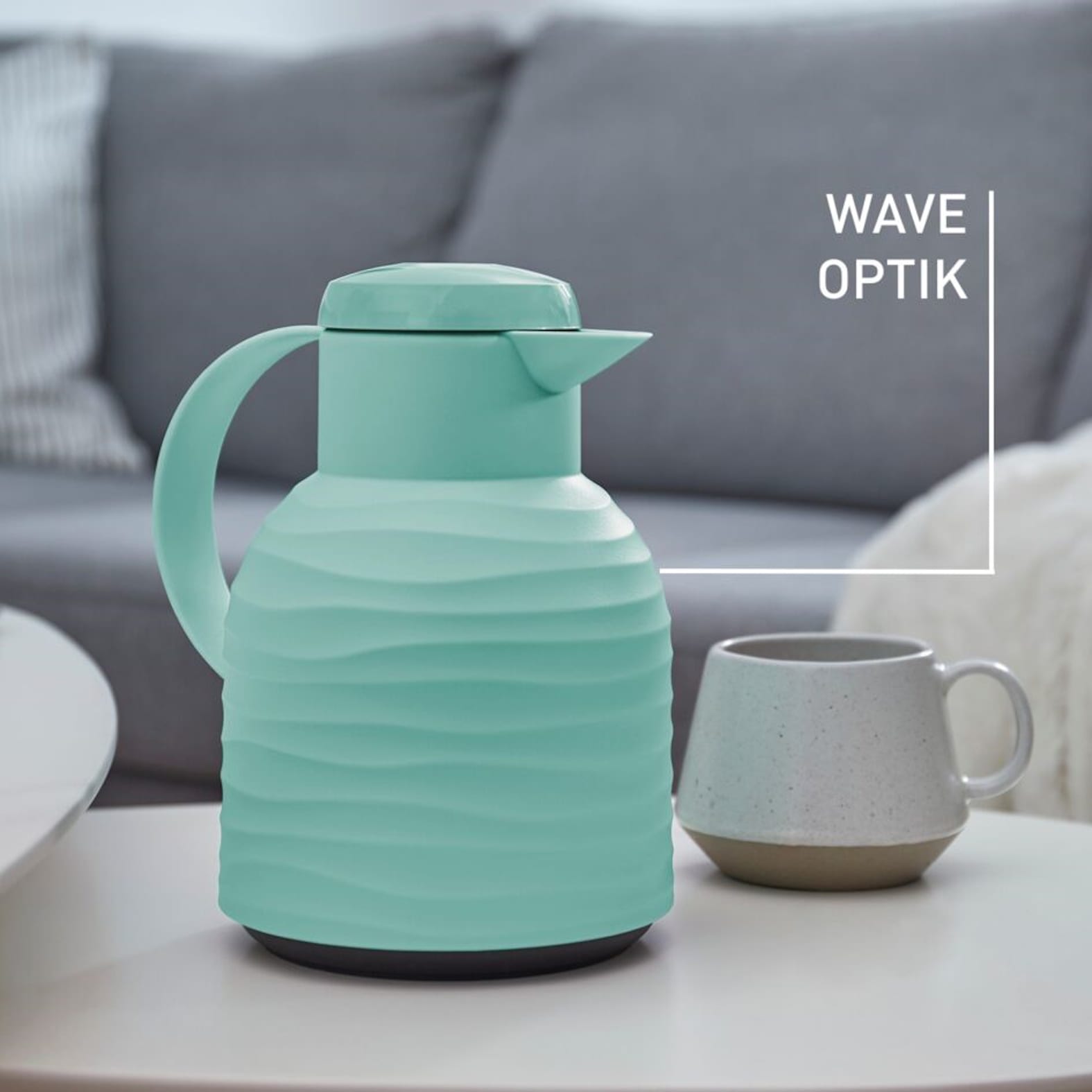Emsa Isolierkanne »Samba Wave«, 1 l, Made in Germany, 12h warm/24h kalt, Quick-Press-Deckel, Glaskolben