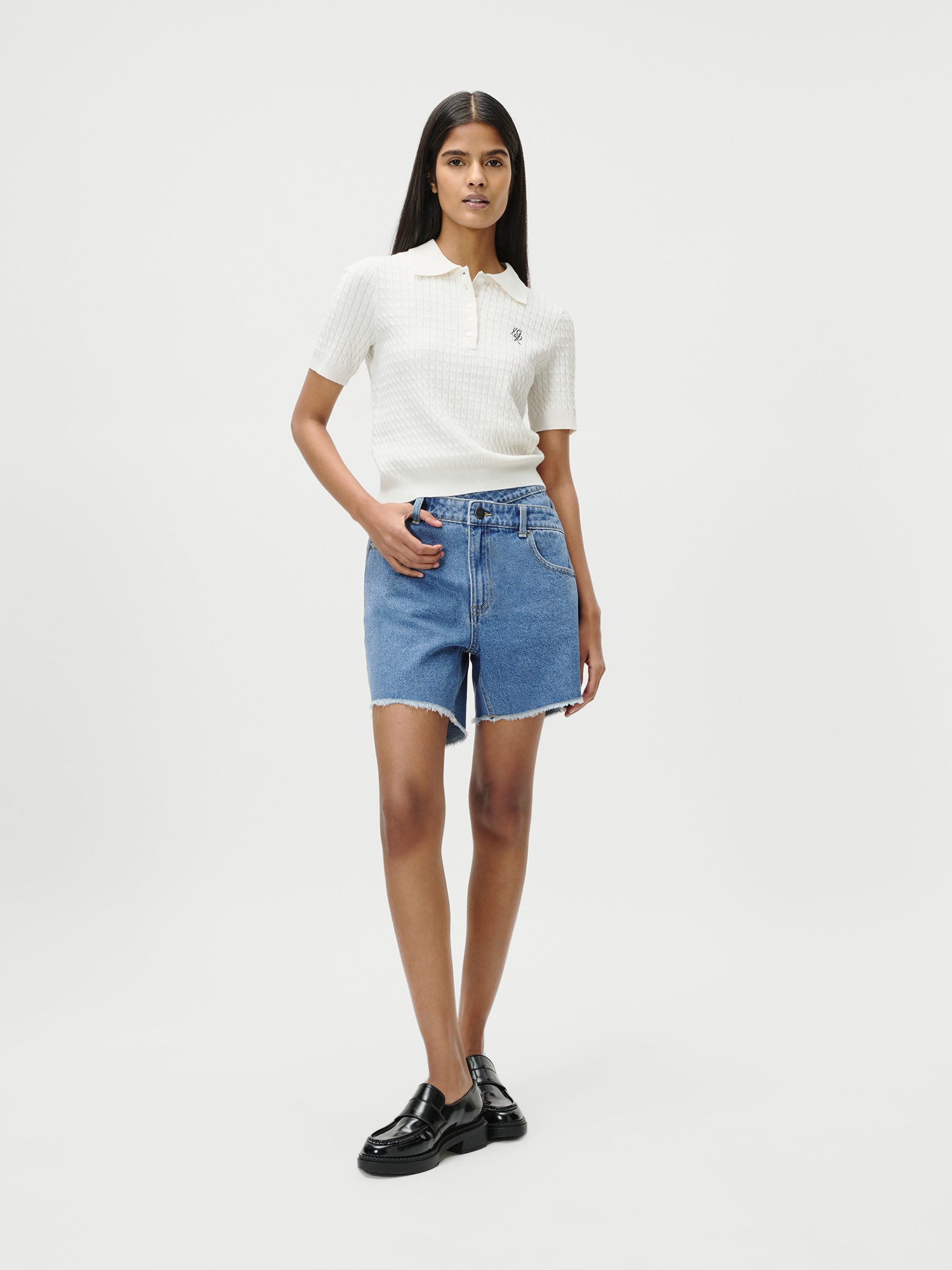 LeGer Poloshirt »Manolja, LeGer by Lena Gercke« mit Zopfmuster, Logostickerei