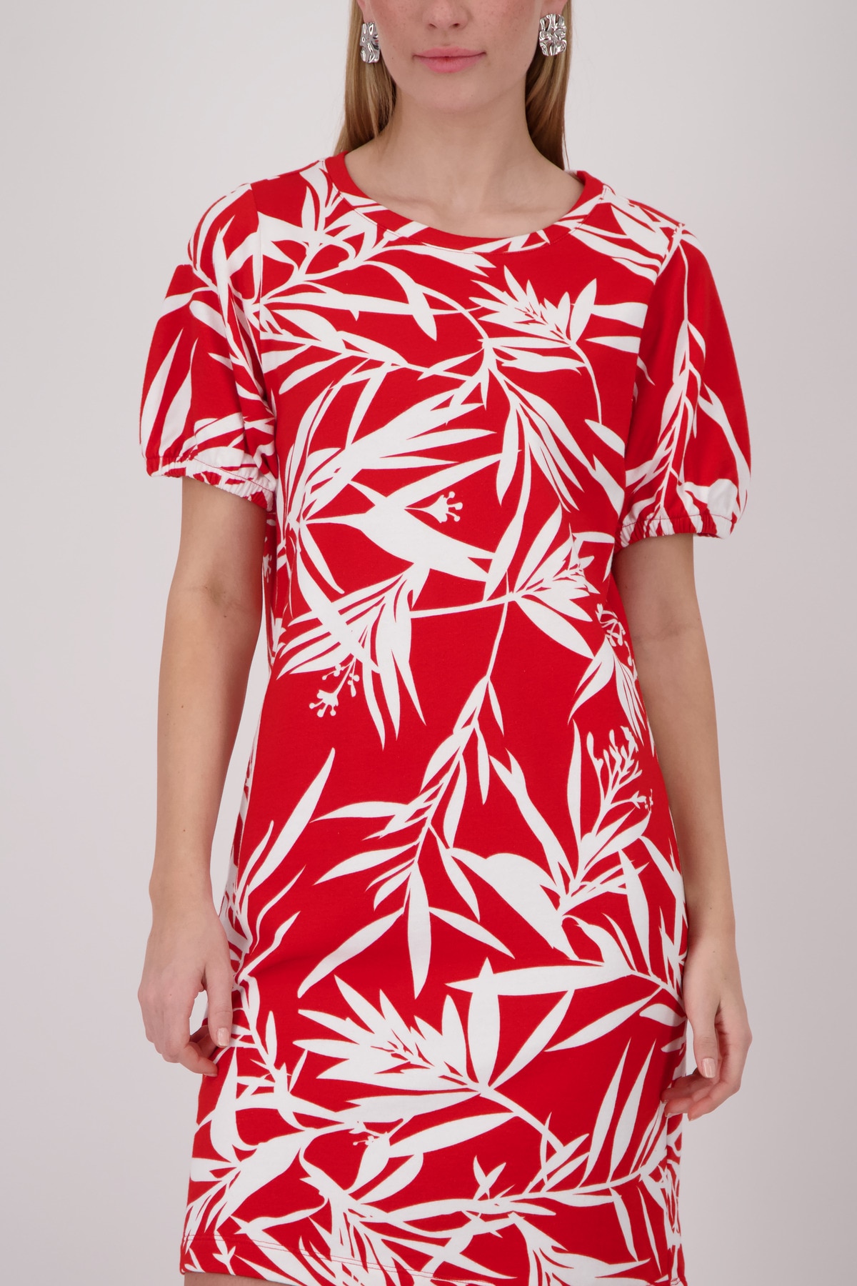 Monari Shirtkleid »Kleid Blätter allover« Ohne Tasche Regular fit mit Blättermuster