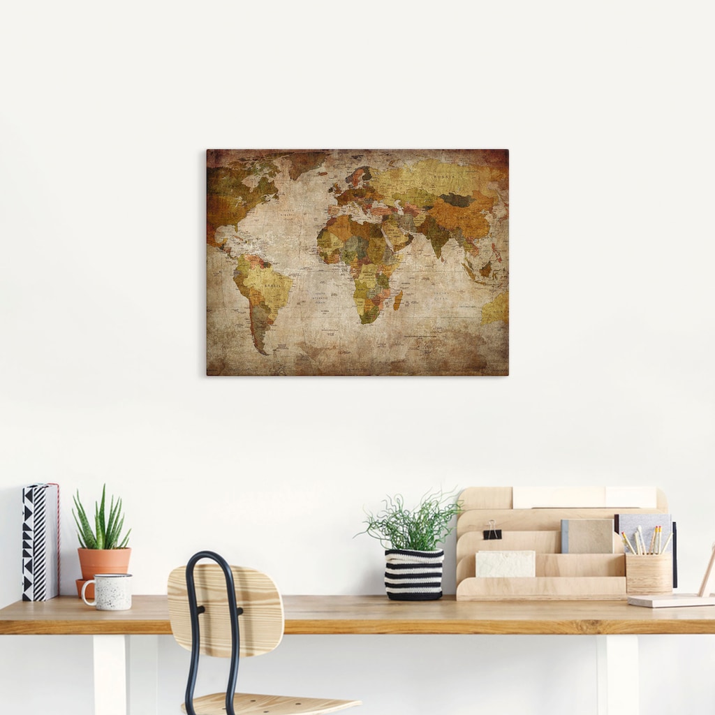 Artland Wandbild »Weltkarte«, Landkarten, (1 St.), als Alubild, Outdoorbild, Leinwandbild, Poster, Wandaufkleber