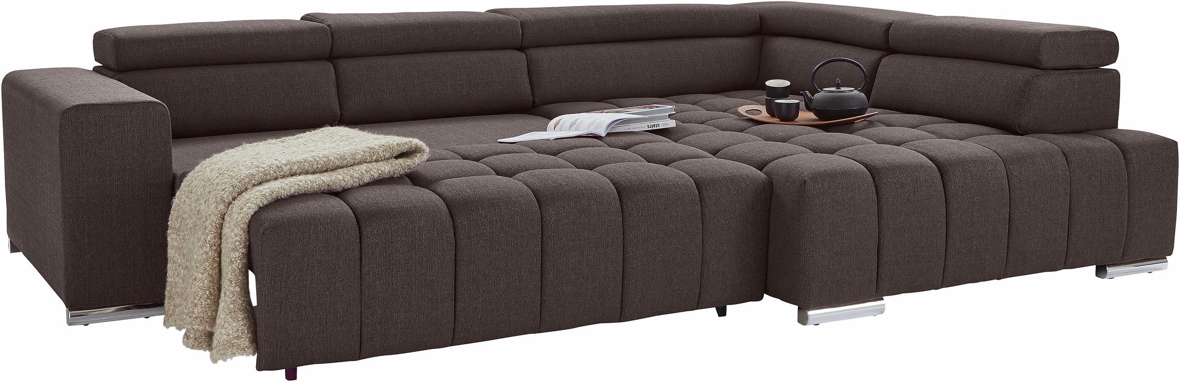 exxpo - sofa fashion Ecksofa »Elias, aktuelle Kreuzsteppung im Sitz, bequem, L-Form«, mit Kopf- bzw. Rückenverstellung, wahlweise mit Bettfunktion