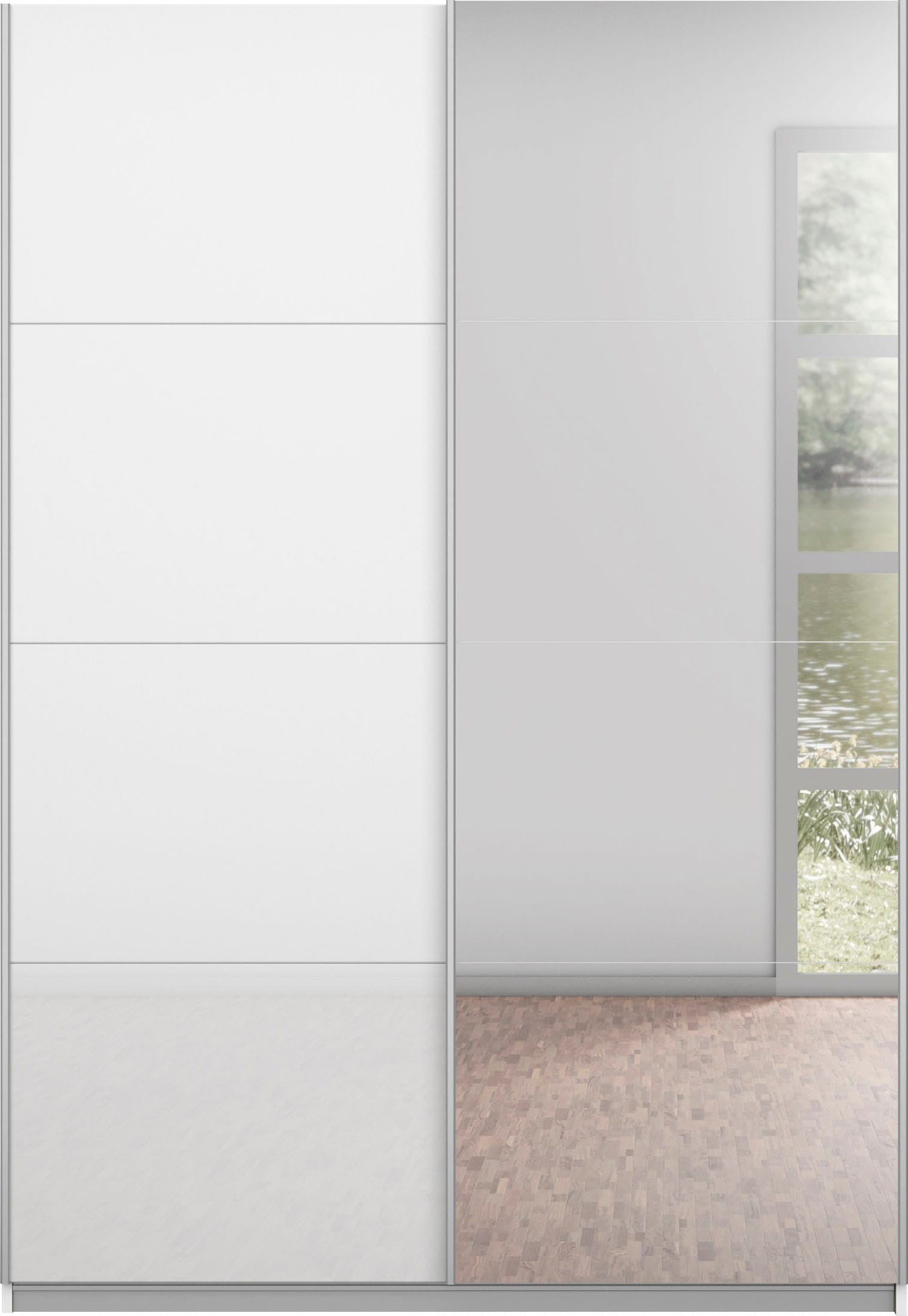 INOSIGN BY RAUCH Schwebetürenschrank »Kleiderschrank Schrank Garderobe Schlafzimmerschrank THANOS«, (in 3 verschiedenen Ausstattungen BASIC/CLASSIC/PREMIUM), Optional mit Spiegel, Metall-Griffleisten alufarben MADE IN GERMANY