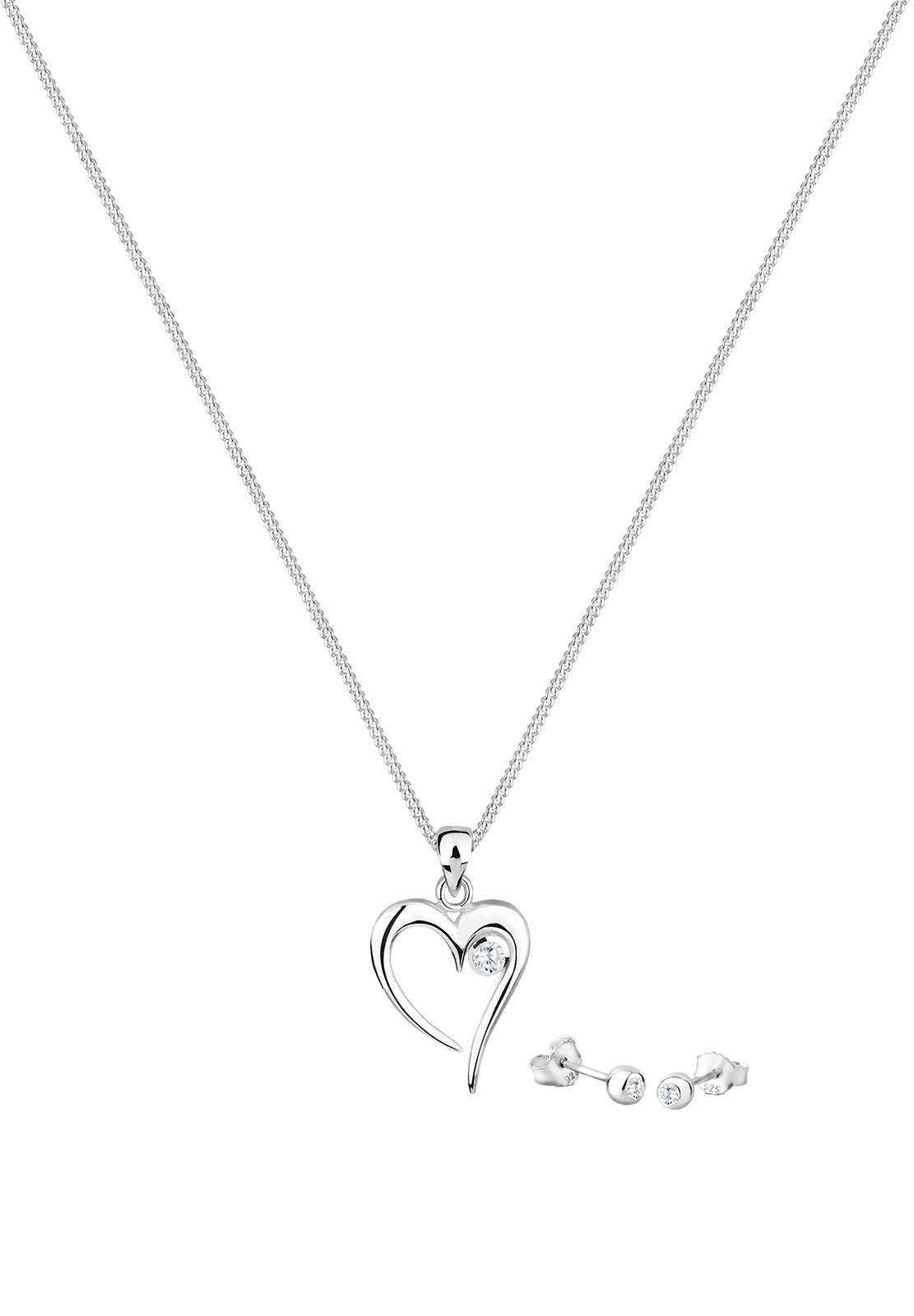 Elli Ohrring und Ketten Set »Schmuckset Herz Solitär Zirkonia In Love 925 Sterling Silber«