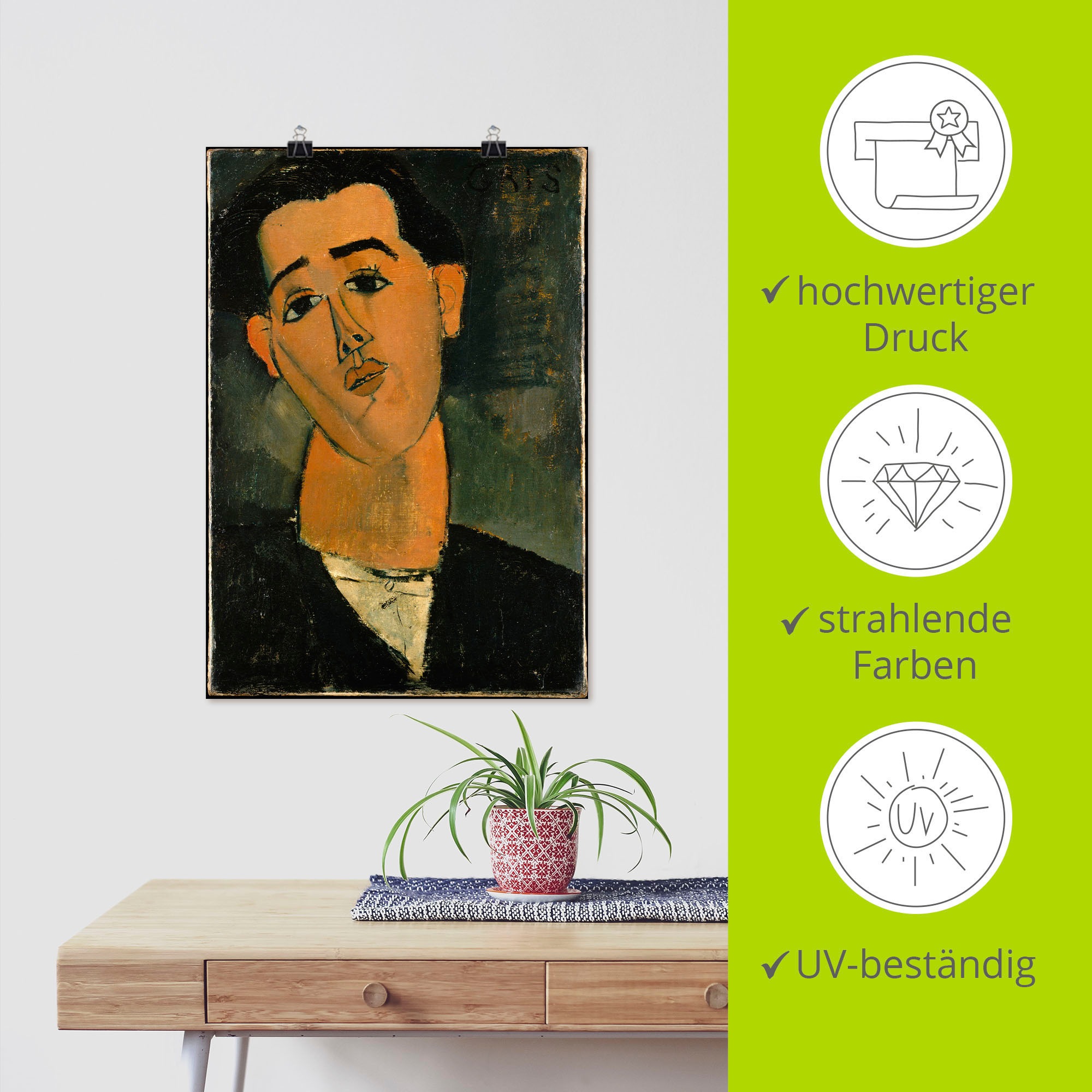 Artland Wandbild »Porträt von Juan Gris«, Historische Persönlichkeiten, (1 St.), als Alubild, Leinwandbild, Wandaufkleber oder Poster in versch. Größen