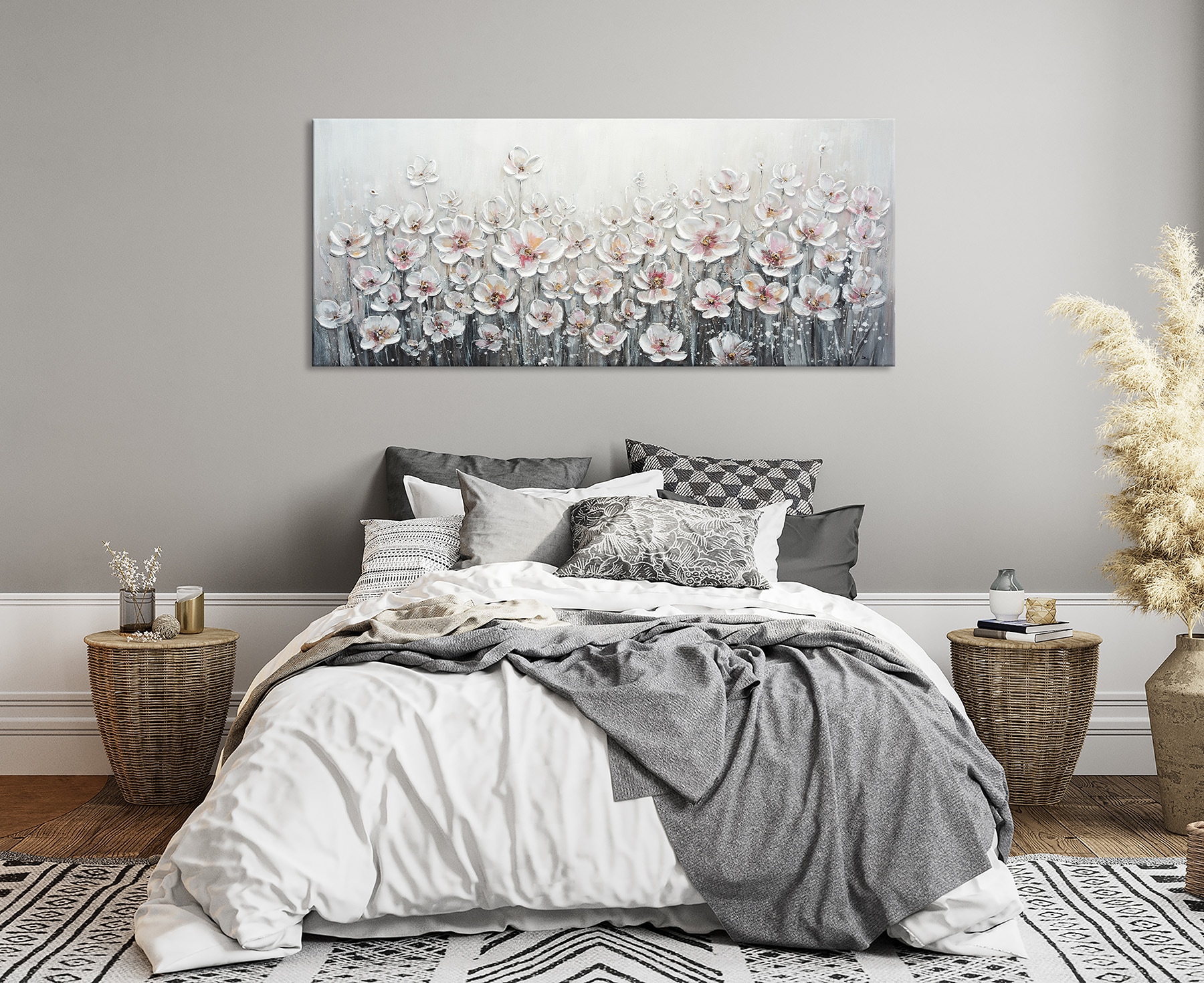 Bönninghoff Ölgemälde »handarbeit WEISSE BLUMEN XXL 60x140 cm – Wandbild Kunst Deko« Blumen | Blumenbilder | Gemälde | Kunst | Pflanzen 1 Stk. tlg. handgefertigt, jedes Bild ein Unikat