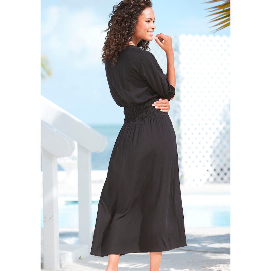 Buffalo Sommerkleid, mit Smokeinsätzen, elastisches Blusenkleid, Strandkleid