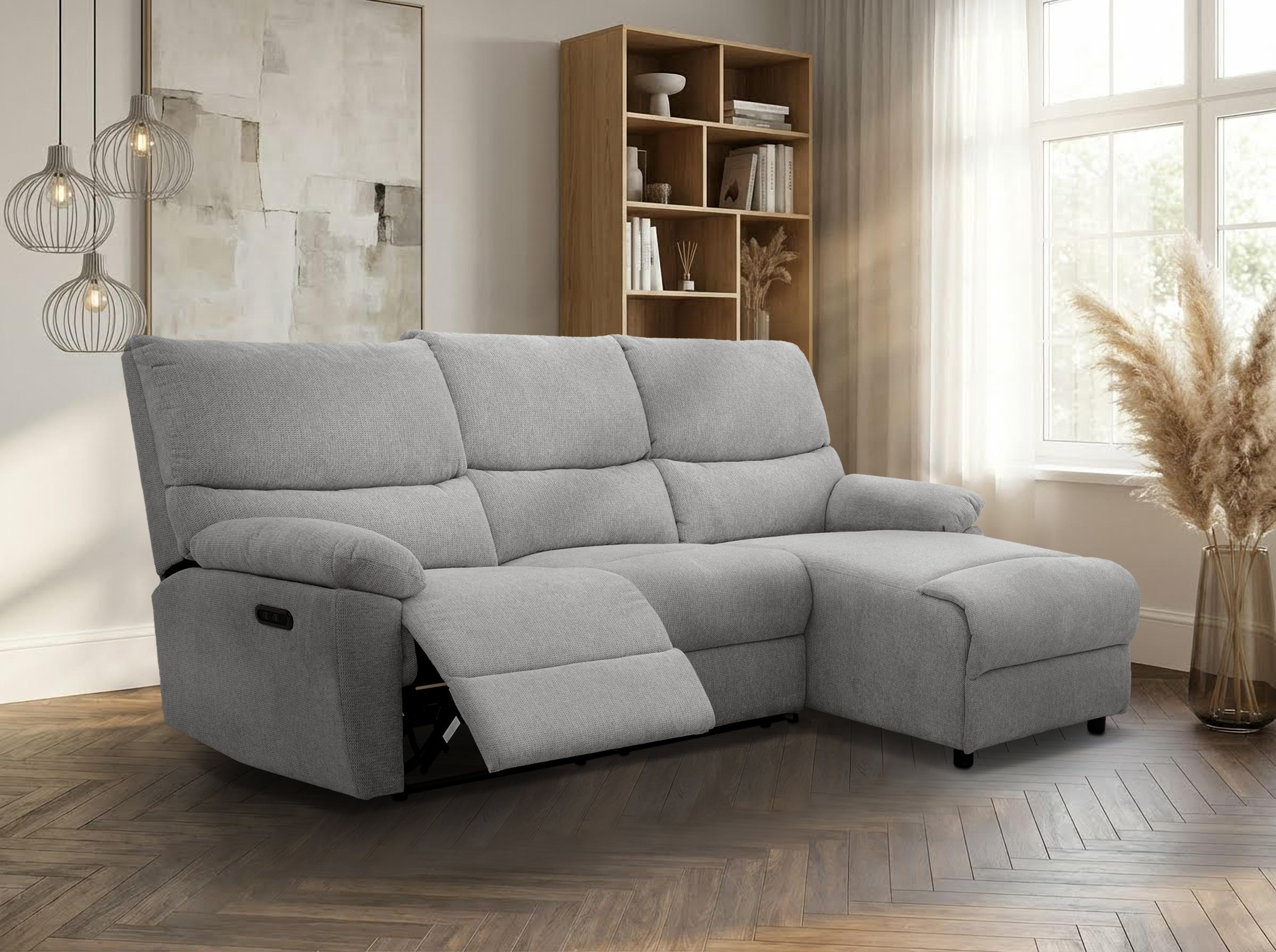 Home affaire Ecksofa »LANNOY, L-Form,  233cm, manuelle u. elektrische Funktion, mit USB A/C,« Liegefunktion 105°-150°, Federkern, Webstoff u. Cord-Bezug