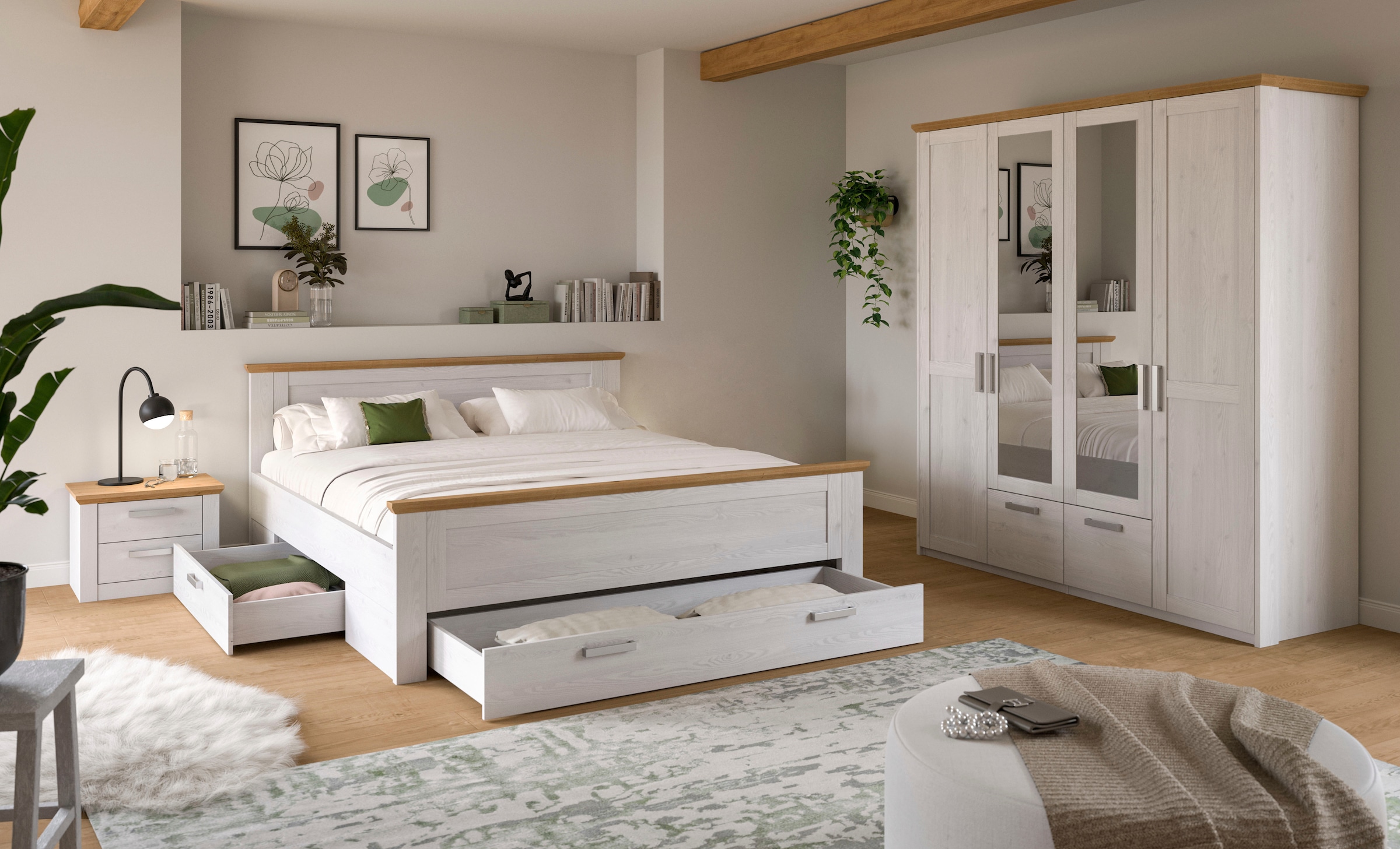 Home affaire Schlafzimmer-Set »COSENZA,  3-teilig, Kleiderschrank, Bett & Nachttisch« Matratzengröße 180x200 cm, viel Stauraum, ohne Lattenrost & Matratze, 3 tlg. tlg. Schlafzimmer, Schlafen, Set, Kombination, Bettanlage