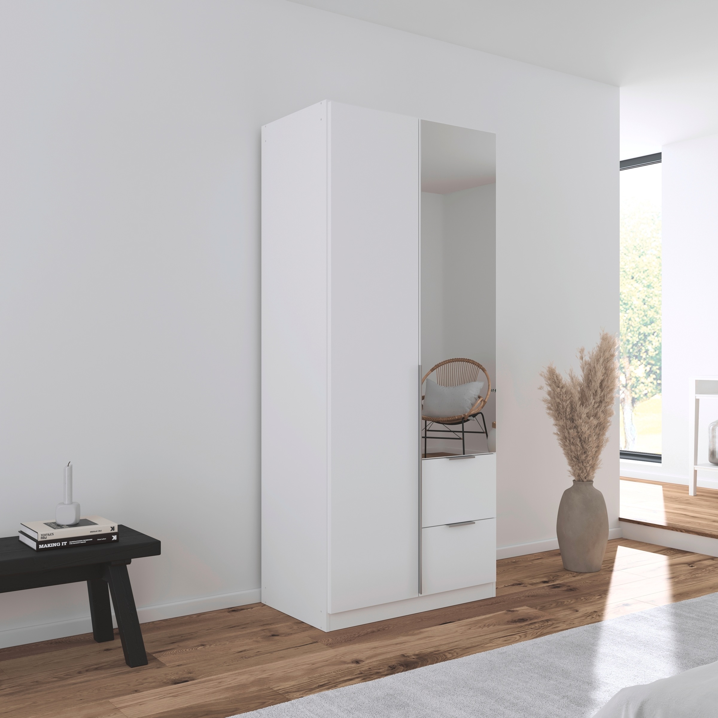 rauch Drehtürenschrank »Kleiderschrank Schrank Garderobe AGORDO mit Dekor- oder Hochglanzfront« in zwei Griff-Farben, Breiten 91-360 cm,  mit Außenschubkästen, in 7 Breiten und 2 Höhen MADE IN GERMANY