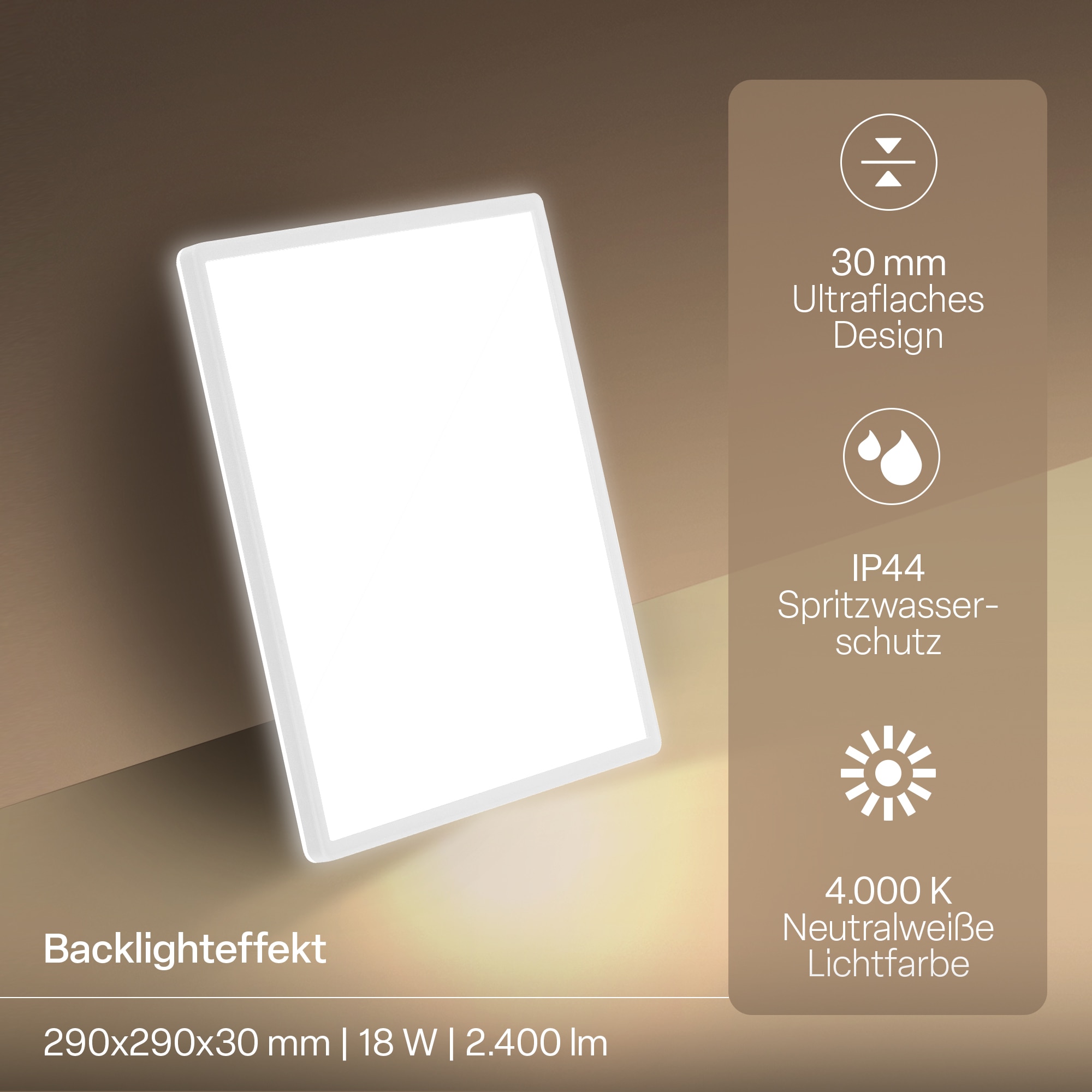 B.K.Licht LED Panel »SHALLOW« LED-Board 1 Stk. Neutralweiß 29x29x3 cm, Badlampe, Badezimmer, Küche, Wohnzimmer