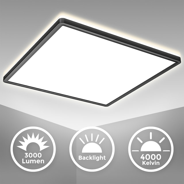 B.K.Licht LED Deckenleuchte, ultraflach, Hintergrundbeleuchtungseffekt,  Kunststoff, Schwarz, Inkl. 1 x LED Platine, 22 Watt, 3.000 Lumen, 4.000  Kelvin, nicht dimmbar im OTTO Online Shop