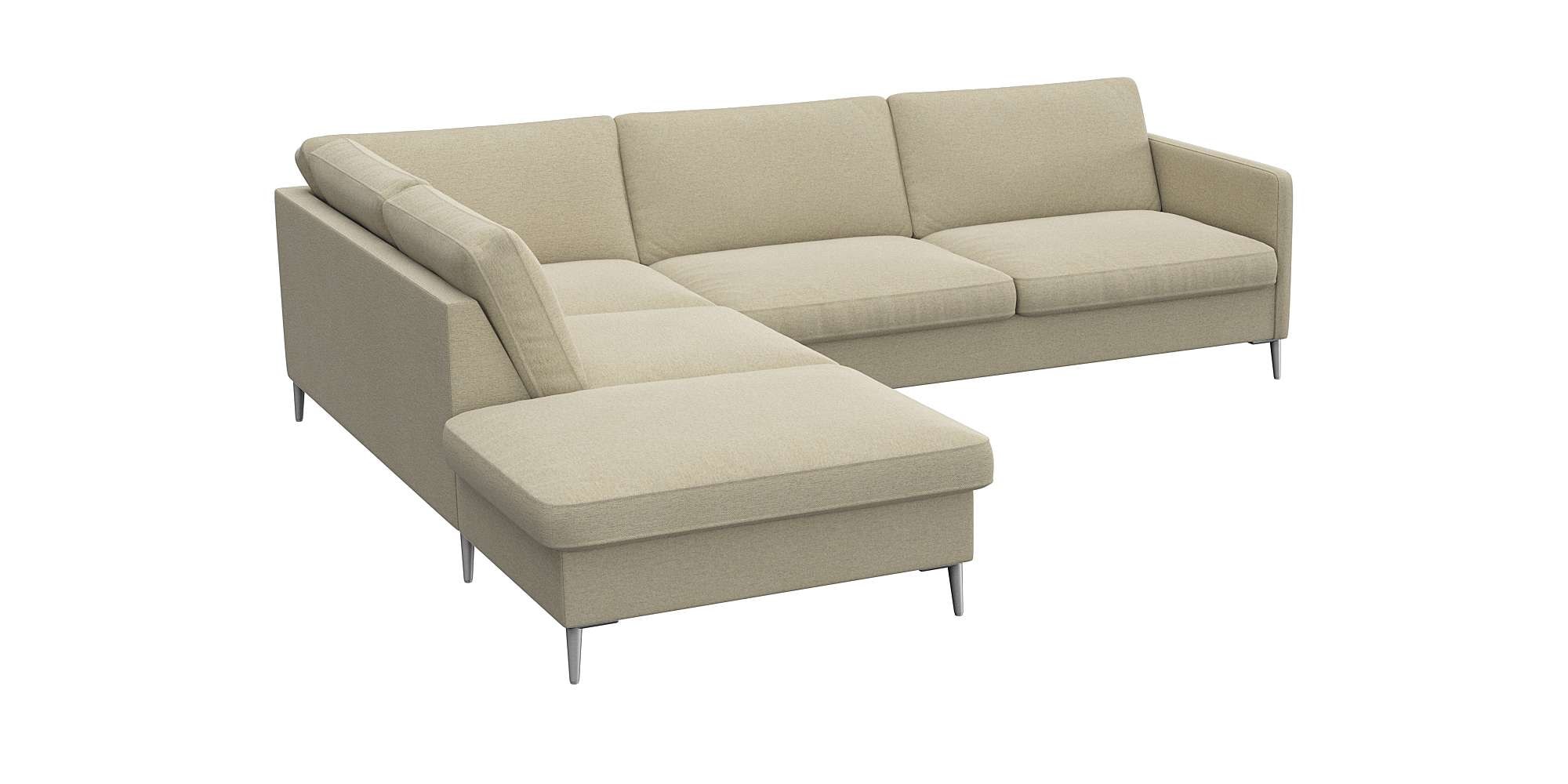 FLEXLUX Ecksofa »Fiore, L-Form« schmale Armlehnen, Kaltschaum, Füße Alu