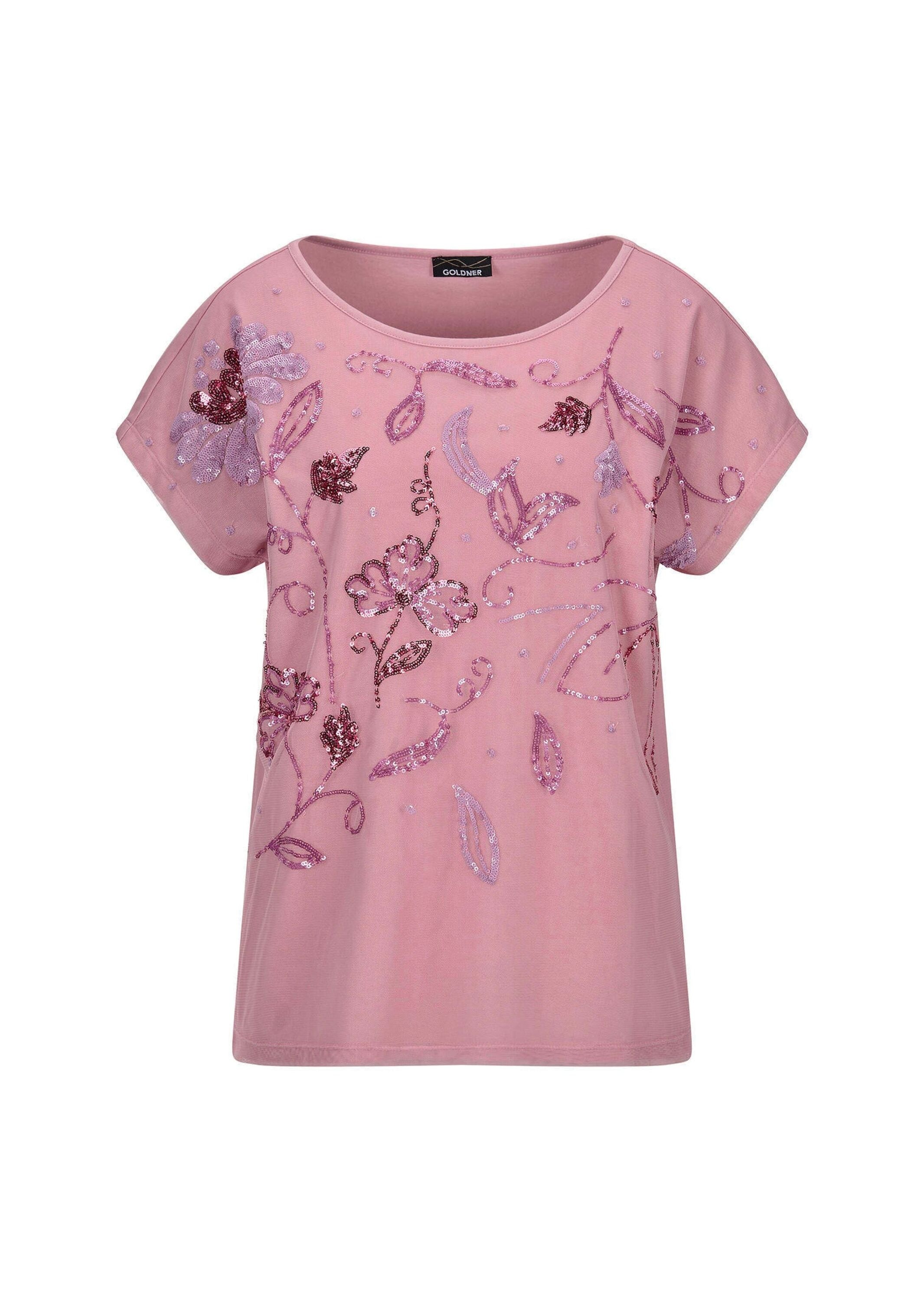 GOLDNER Kurzarmshirt »Blusenshirt mit Pailletten« aufwendige Paillettenstickerei auf dem Vorderteil