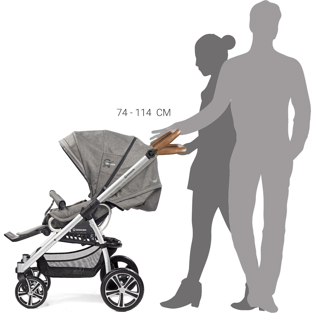 Gesslein Kombi-Kinderwagen »F4 Air+, schwarz/cognac, citygrau/hellgrau Sterne«, mit Tragetasche C2 Compact; Design & Handarbeit aus Deutschland