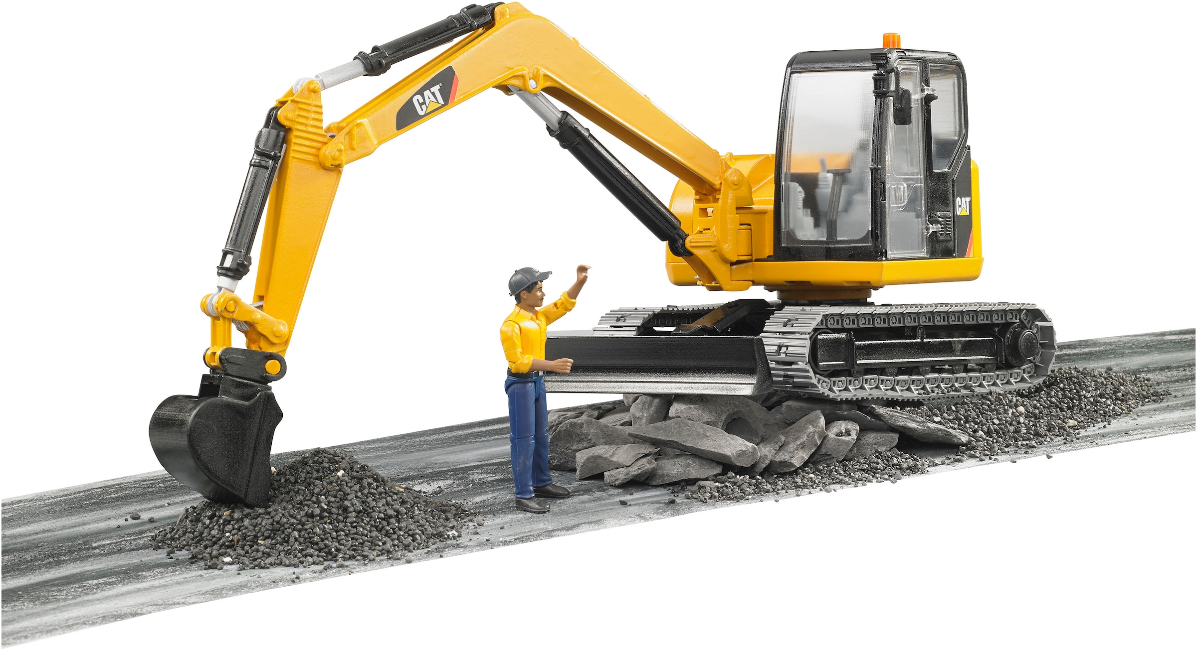 Bruder® Spielzeug-Bagger »Cat Minibagger 35 cm mit Bauarbeiter (02466)« Made in Europe