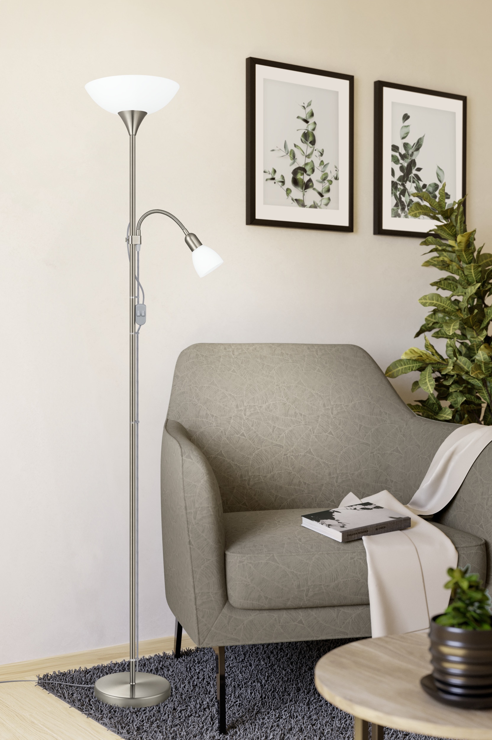 EGLO Stehlampe »UP 2 Stehlampe - Stahl - E27;E14 - 1X60W;1X18W - IP20« LED-Modul 1 Stk. Standleuchte, Leselampe, Wohzimmer, Schlafzimmer, H176,5 x Ø27,5 cm