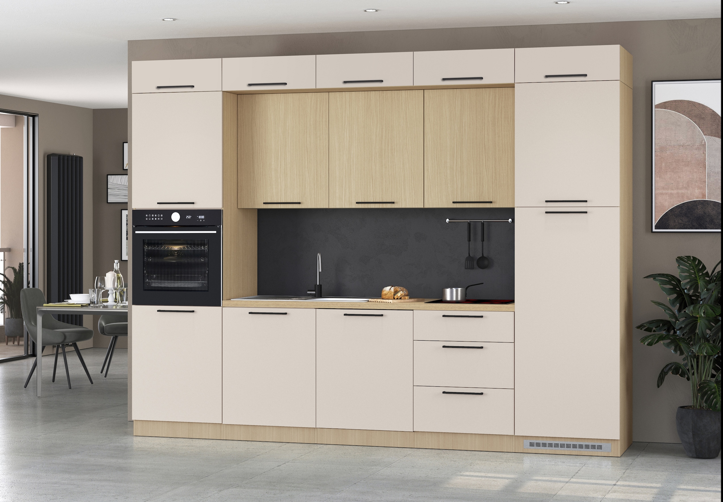 KOCHSTATION Küchenzeile »Luna, Einbauküche, Zeilenküche, mit Soft-Close Funktion, Made in Italy« Breite 300 cm ohne E-Geräte, mit Spüle+Siphon und Aufsatz