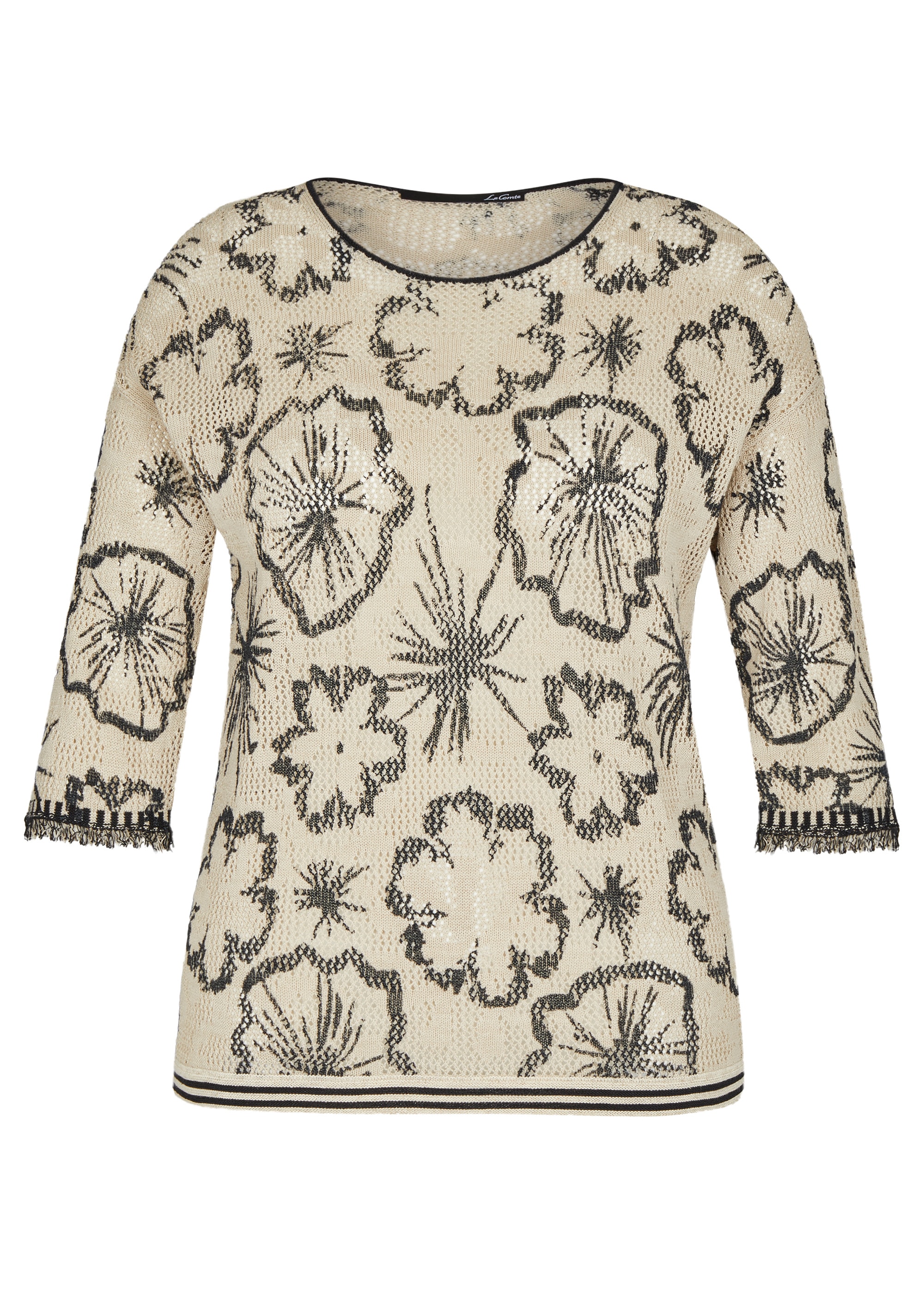 LeComte Strickpullover, mit Blumen und Lochmuster