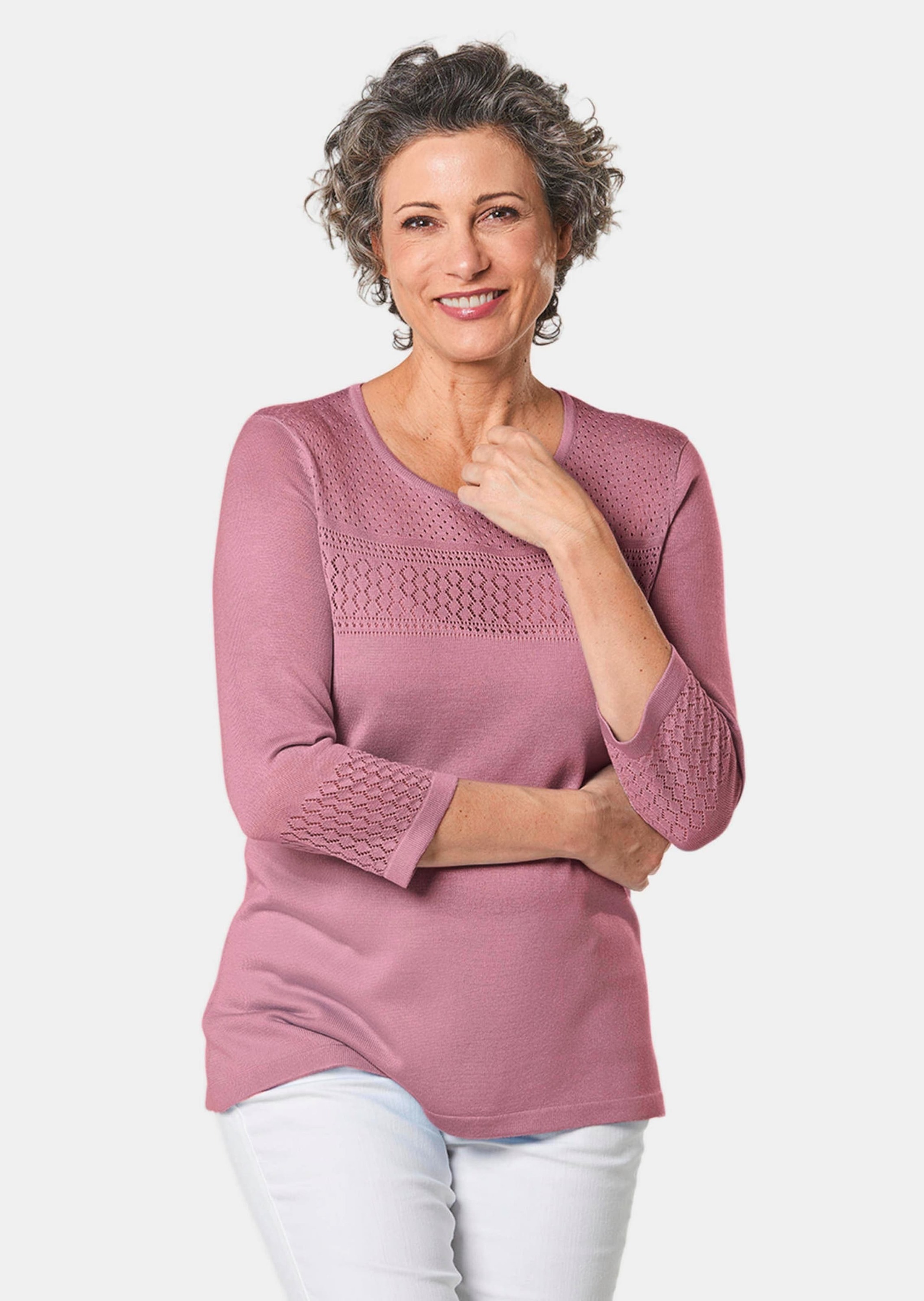 GOLDNER Rundhalspullover »Pullover mit schönem Ajourmuster«