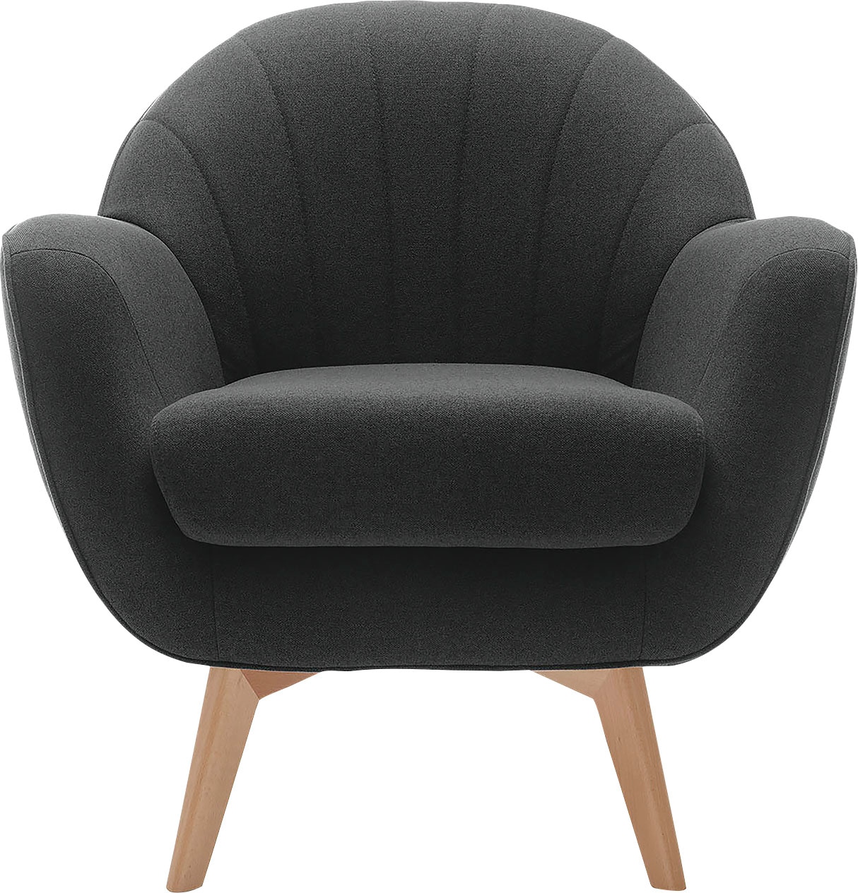 TRENDMANUFAKTUR Sessel »Fuelta, Loungesessel, organische Formensprache, bequem, Solitärsessel«, mit auffälligem Nahtbild und schönen Füßen aus Holz