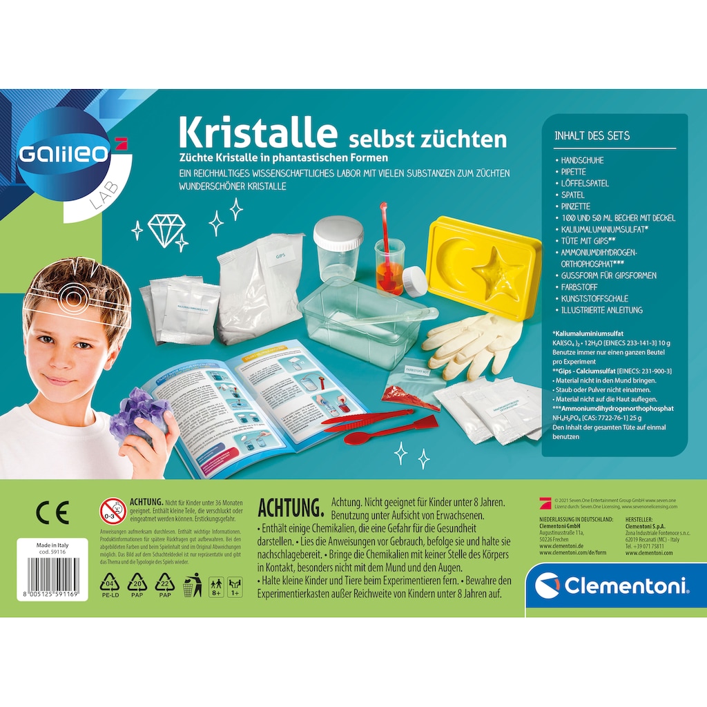 Clementoni® Experimentierkasten »Galileo, Kristalle selbst züchten neu«