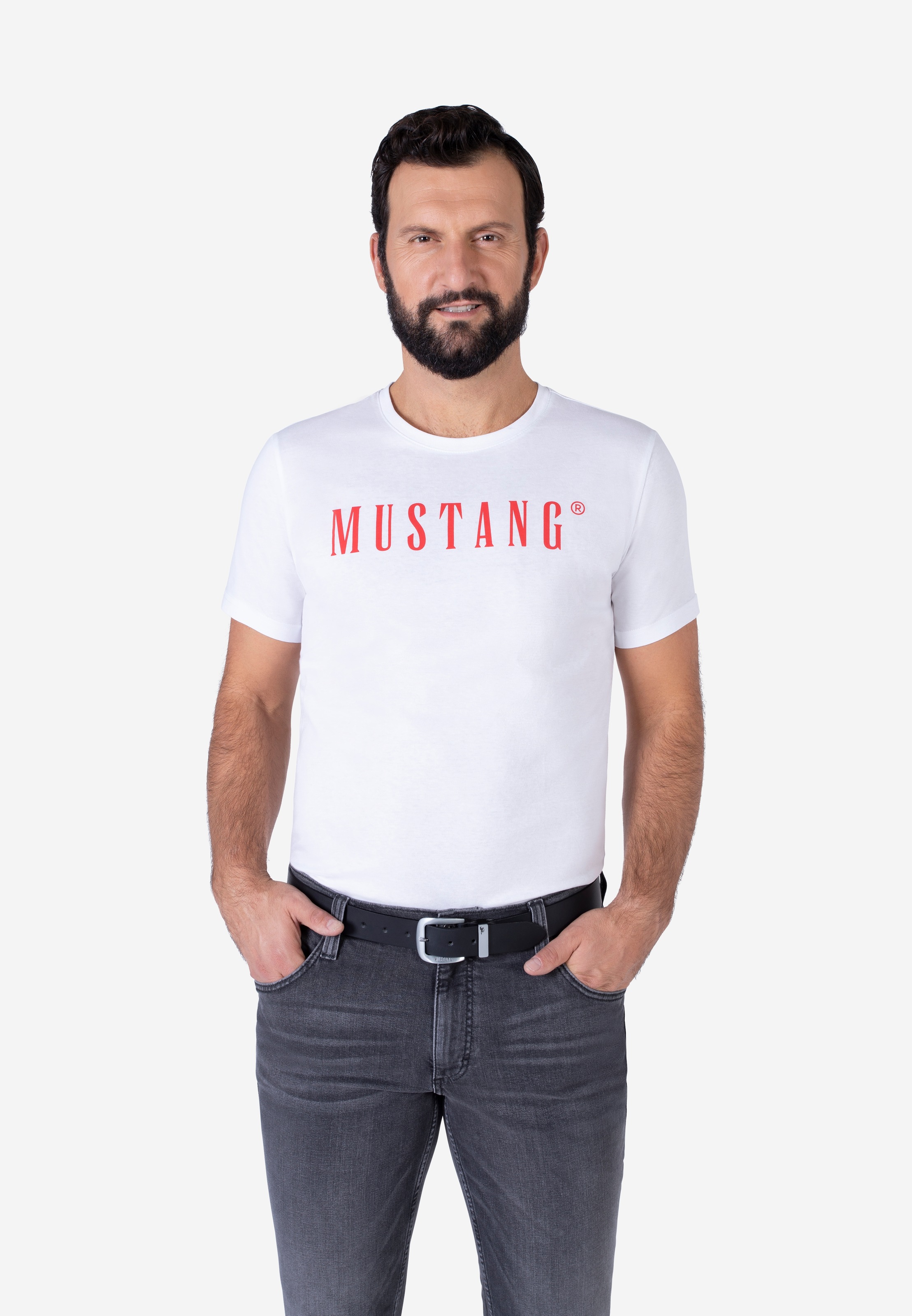 MUSTANG Ledergürtel, Überlänge, Dornschließe in geschwärztem Silber, 3,5 cm