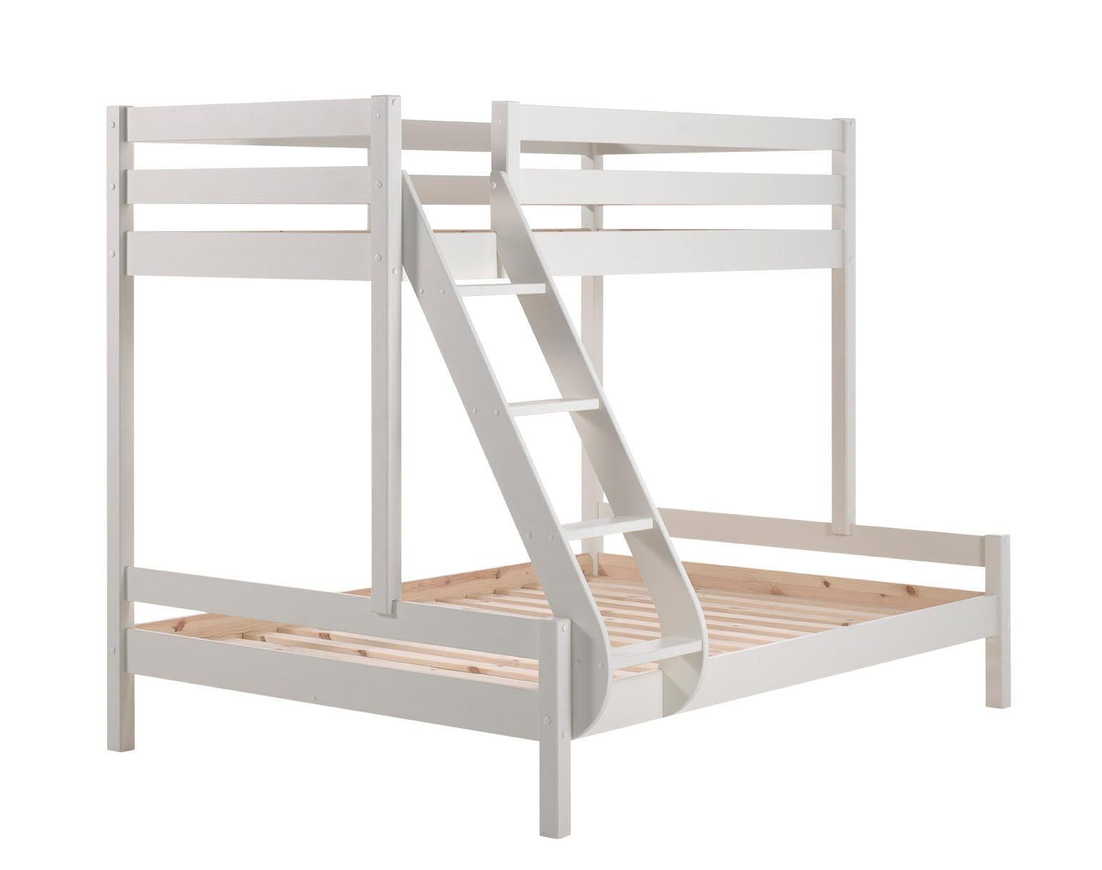 Vipack Etagenbett »Martin, 2 Liegeflächen 140 u. 90/200, Kiefer massiv, Made in Europe«, (B/H/T ca. 208x167x156cm, untere Liegefläche mit Mittelsteg), inkl. Rolllattenroste, oben mit Absturzschutz, Farben weiß und natur