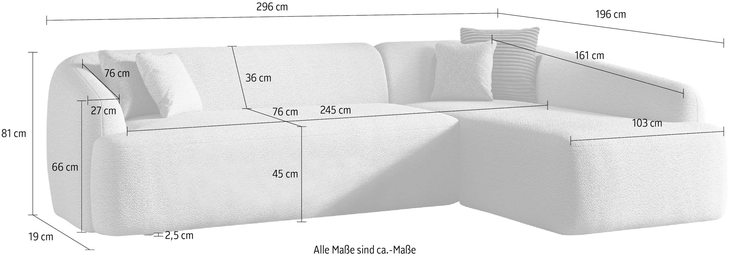 INOSIGN Ecksofa »Nergal, organisches Design, Breite 296cm, L-Form«, Modernes Design, schlichte Optik, stilvoller Blickfang im Wohnzimmer