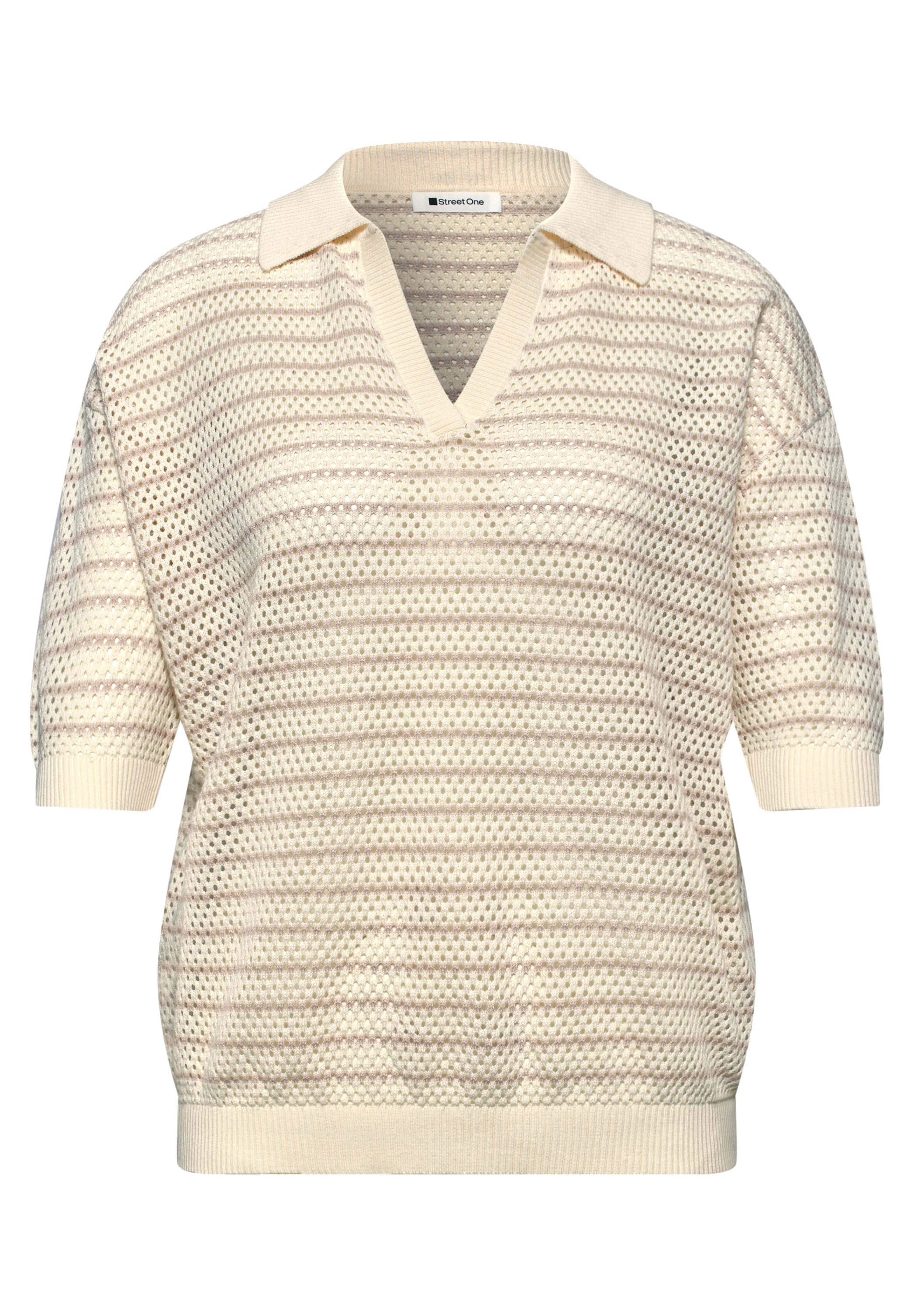 STREET ONE Kurzarmpullover mit Streifen und Polokragen
