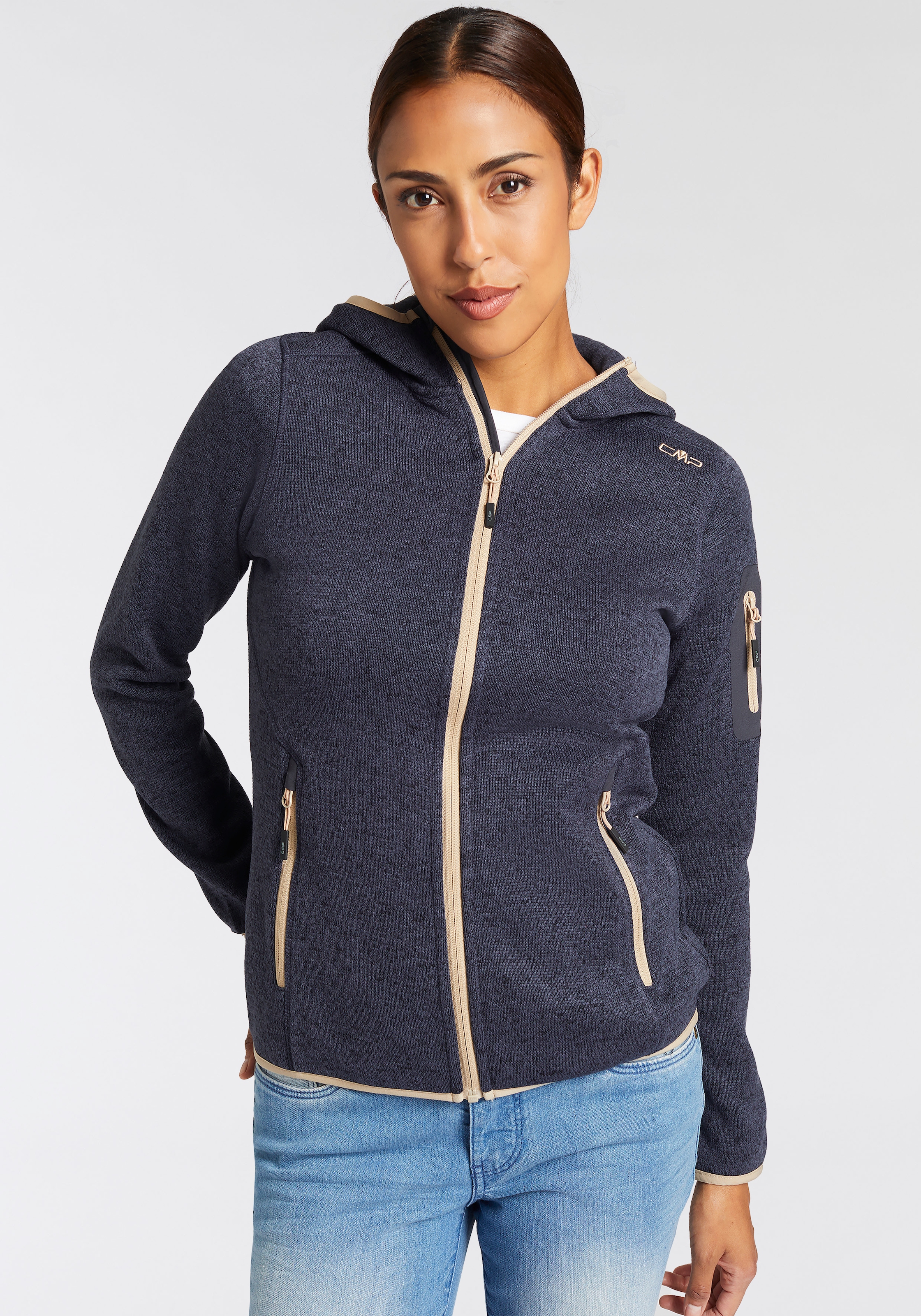 Strickfleecejacke »KNITTED MELANGE HOODY WOMAN HOODY«, mit Kapuze, Wärmend und