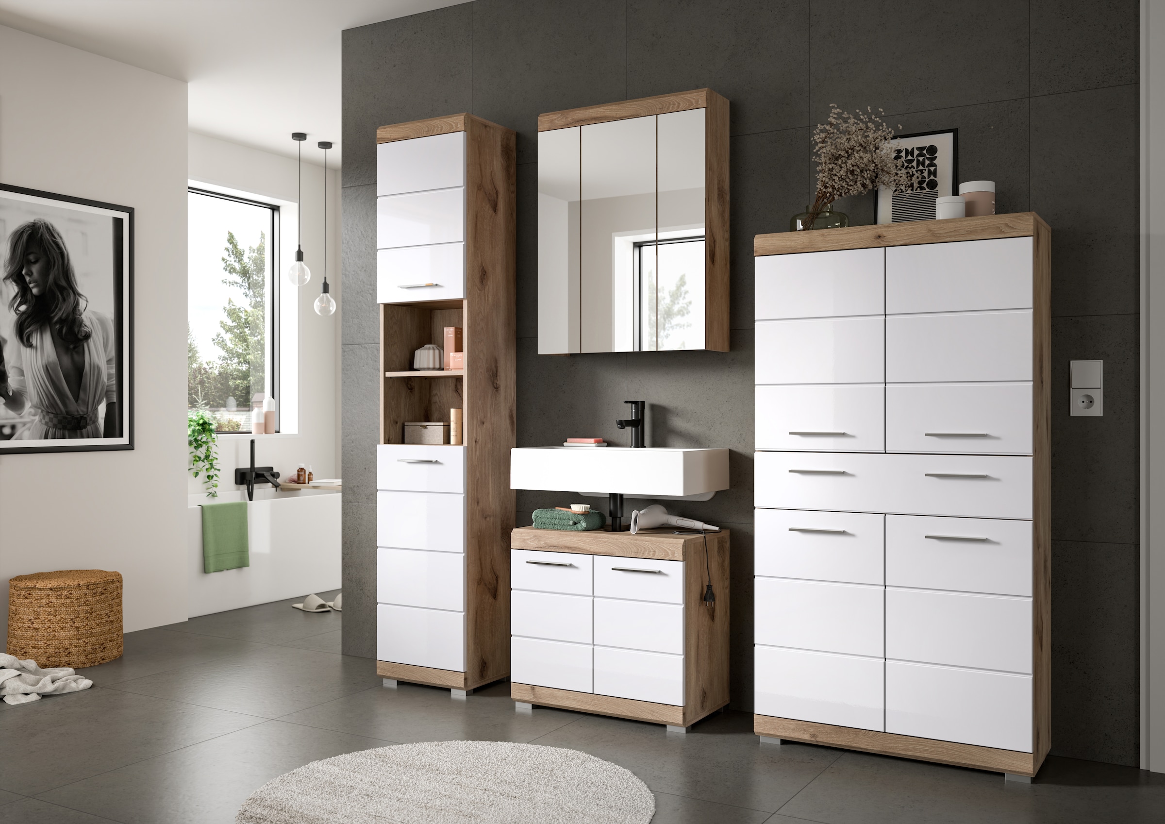 INOSIGN Midischrank »Siena, Breite 74cm, 4 Türen, 1 Schubkasten, 4 Fächer, MDF-Front«, in verschiedenen Farben erhältlich, Badmöbel, Badschrank, Schrank, Bad