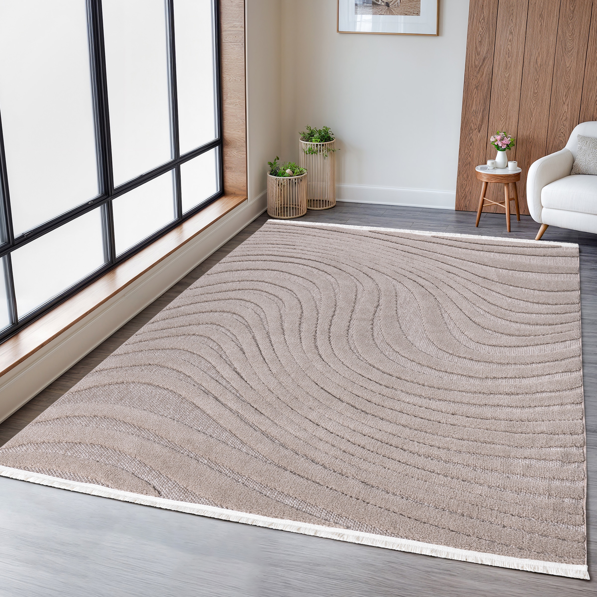 OTTO home Teppich »Samelia mit Fransen, Wellendesign, Balkon, Camping« rechteckig 6 mm Höhe Hoch-Tief-Struktur, In- und Outdoor geeignet für Küche oder Esszimmer