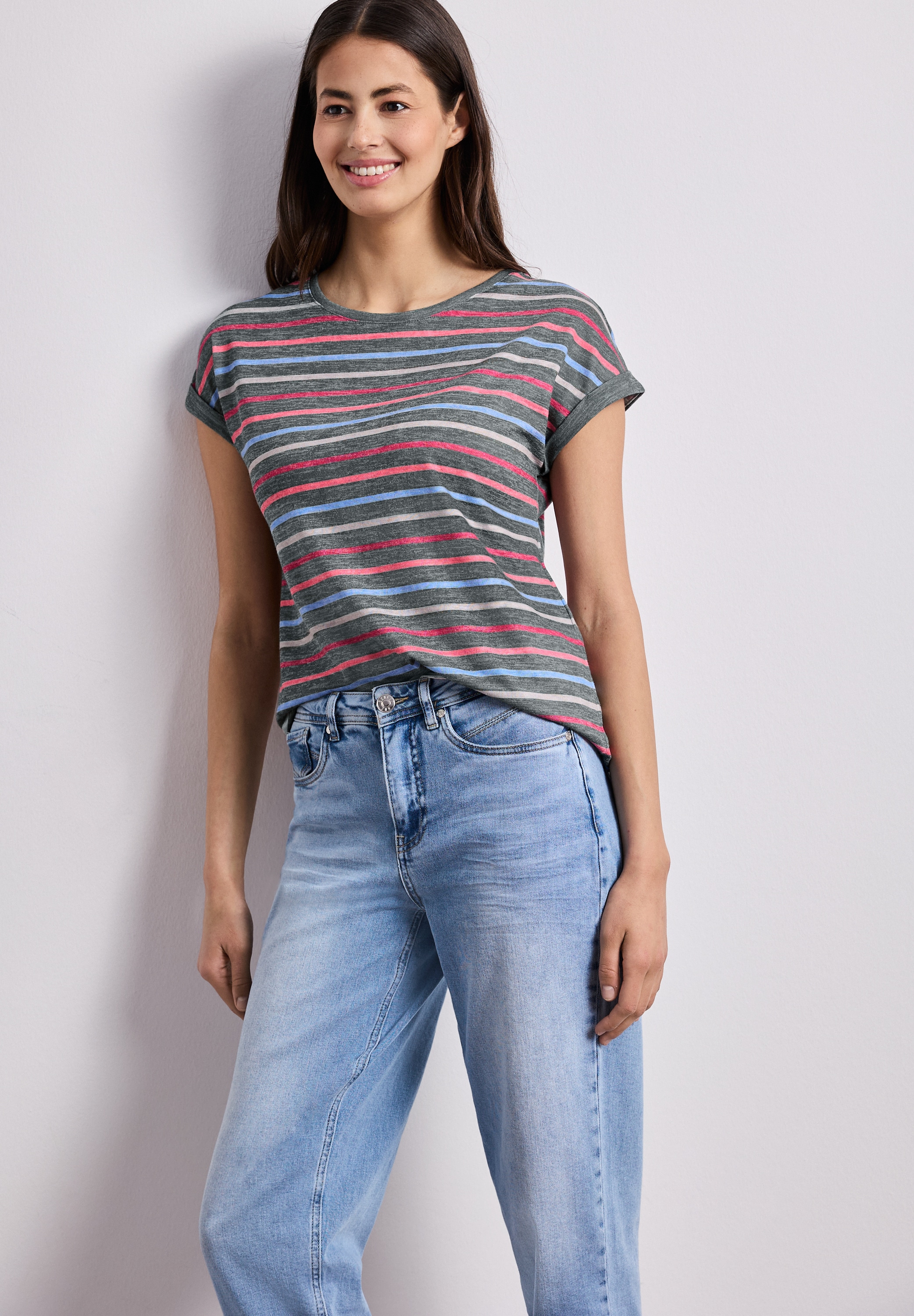 STREET ONE Shirttop Sommershirt mit überschnittenen Schultern