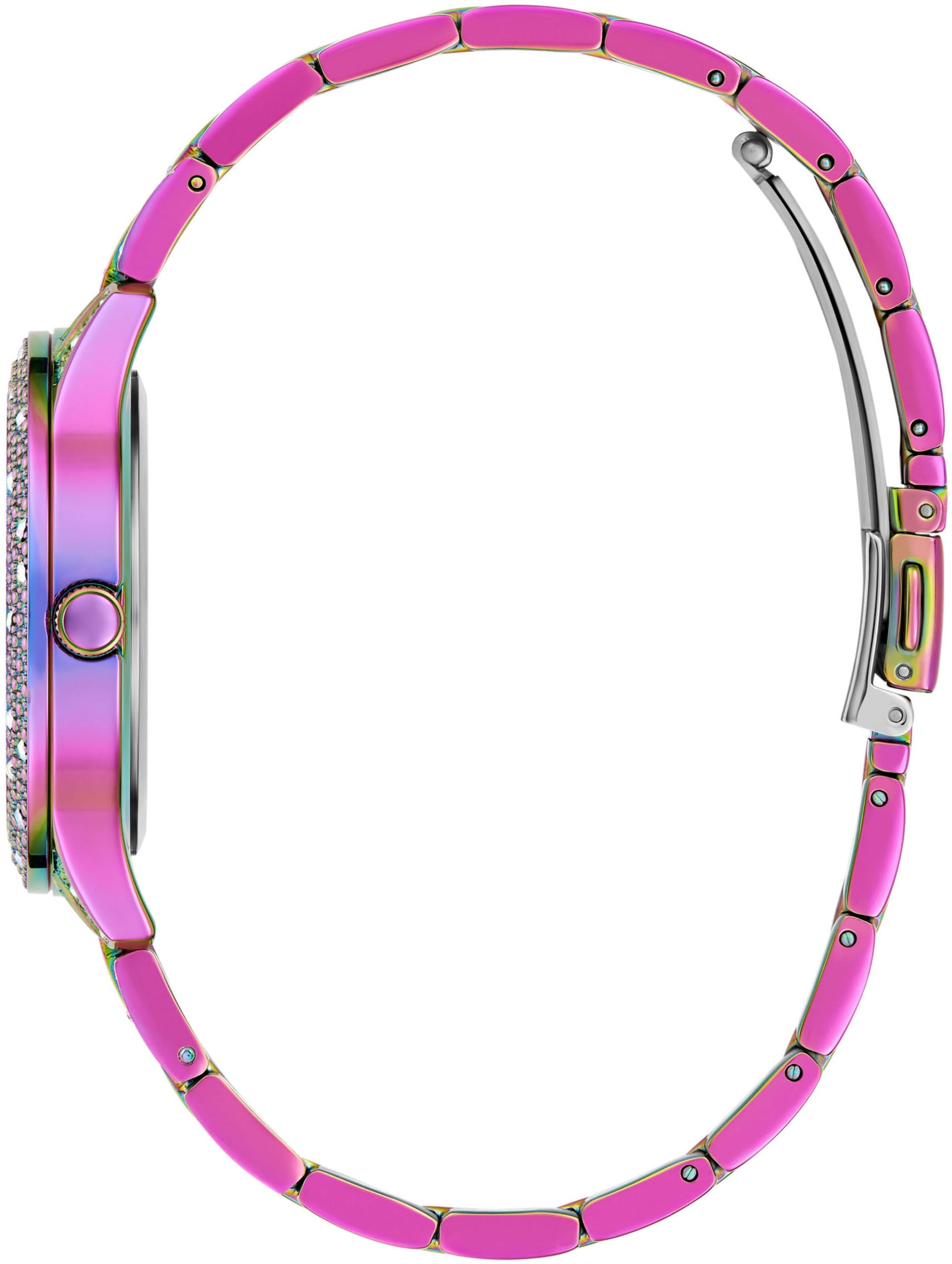 Guess Quarzuhr »SHOOTING STAR«, Armbanduhr, Damenuhr, Kristallsteine, Mineralglas, Edelstahlarmband