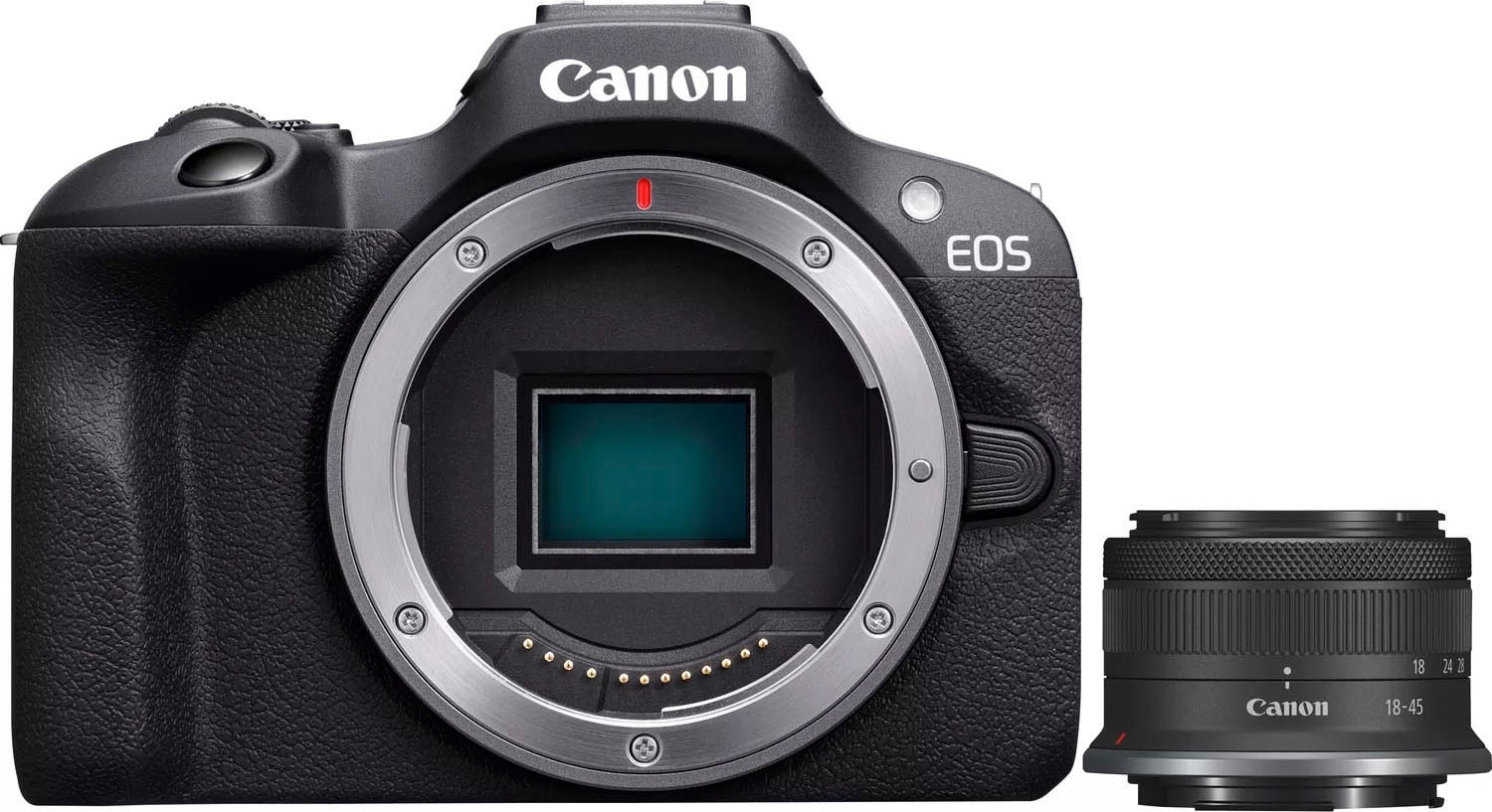 Canon Systemkamera »EOS R100 + RF-S 18-45mm F4.5-6.3 IS STM Kit« RF-S 18-45mm F4.5-6.3 IS STM, 24,1, Bluetooth WLAN in schwarz
