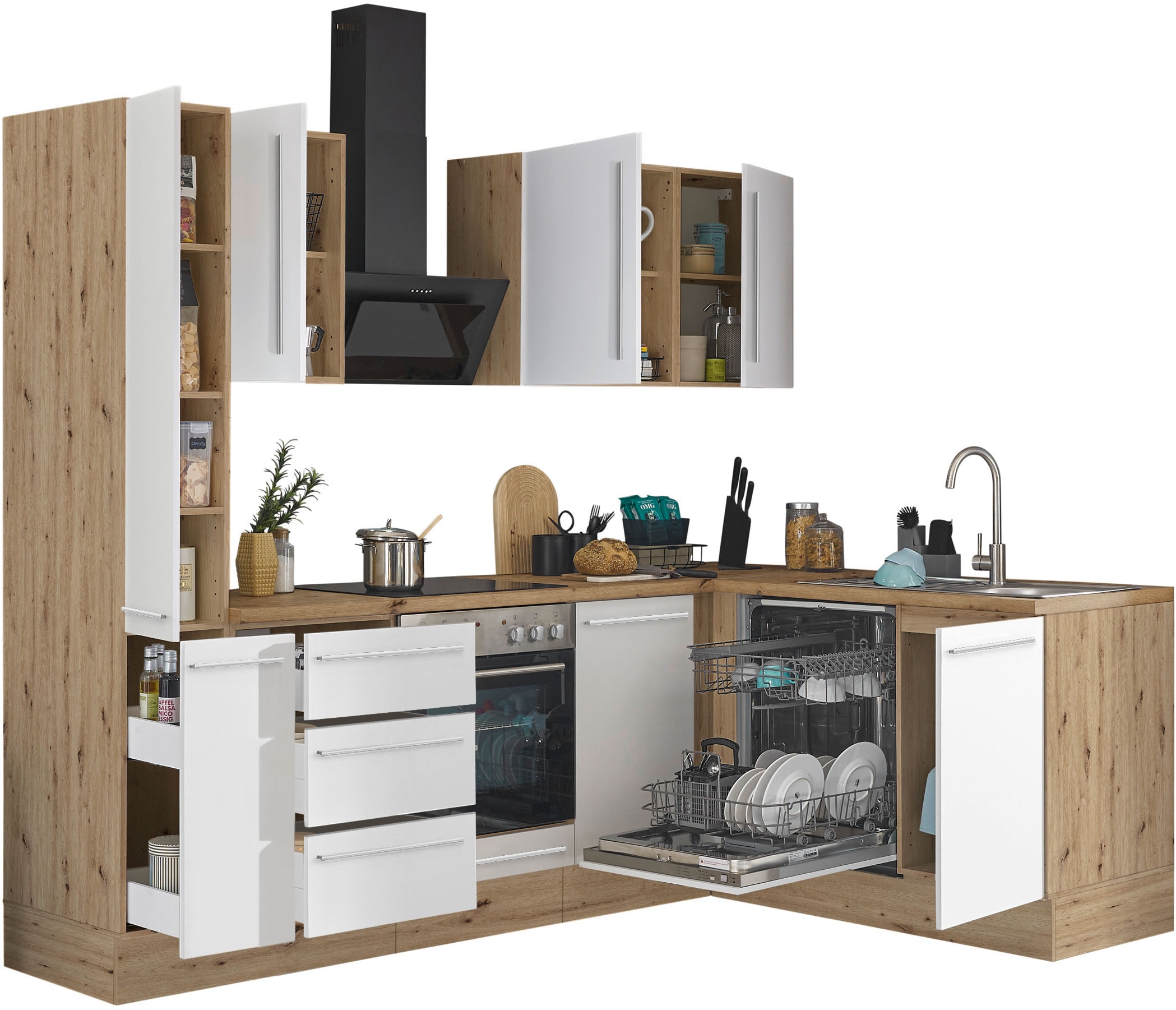 KOCHSTATION Winkelküche »Florida, Stellbreite 250x165 cm«, wahlweise mit E-Geräten, mit Softclose für Türen und Schubkästen