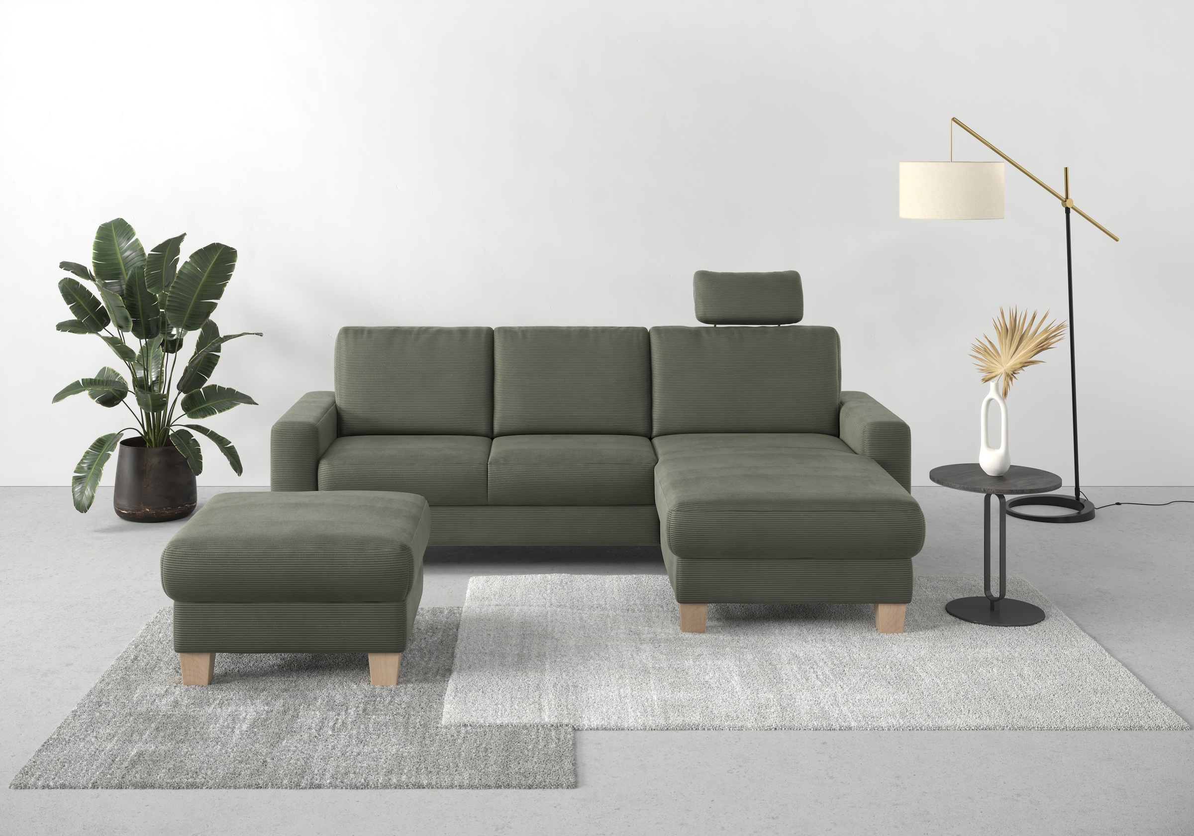 Home affaire Ecksofa »Summer L-Form« mit Recamiere, mit oder ohne Bettfunktion und Bettkasten, Cord-Bezug