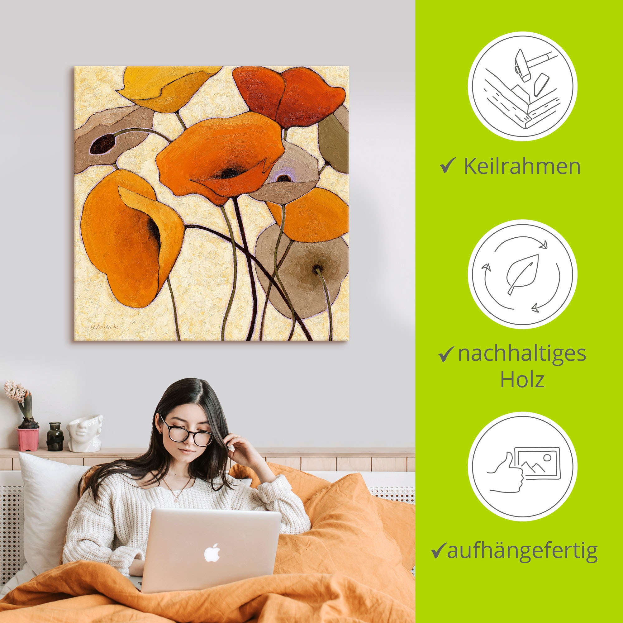 Artland Wandbild »Kürbismohn III« Blumen 1 Stk. tlg. als Leinwandbild, Wandaufkleber in verschied. Größen